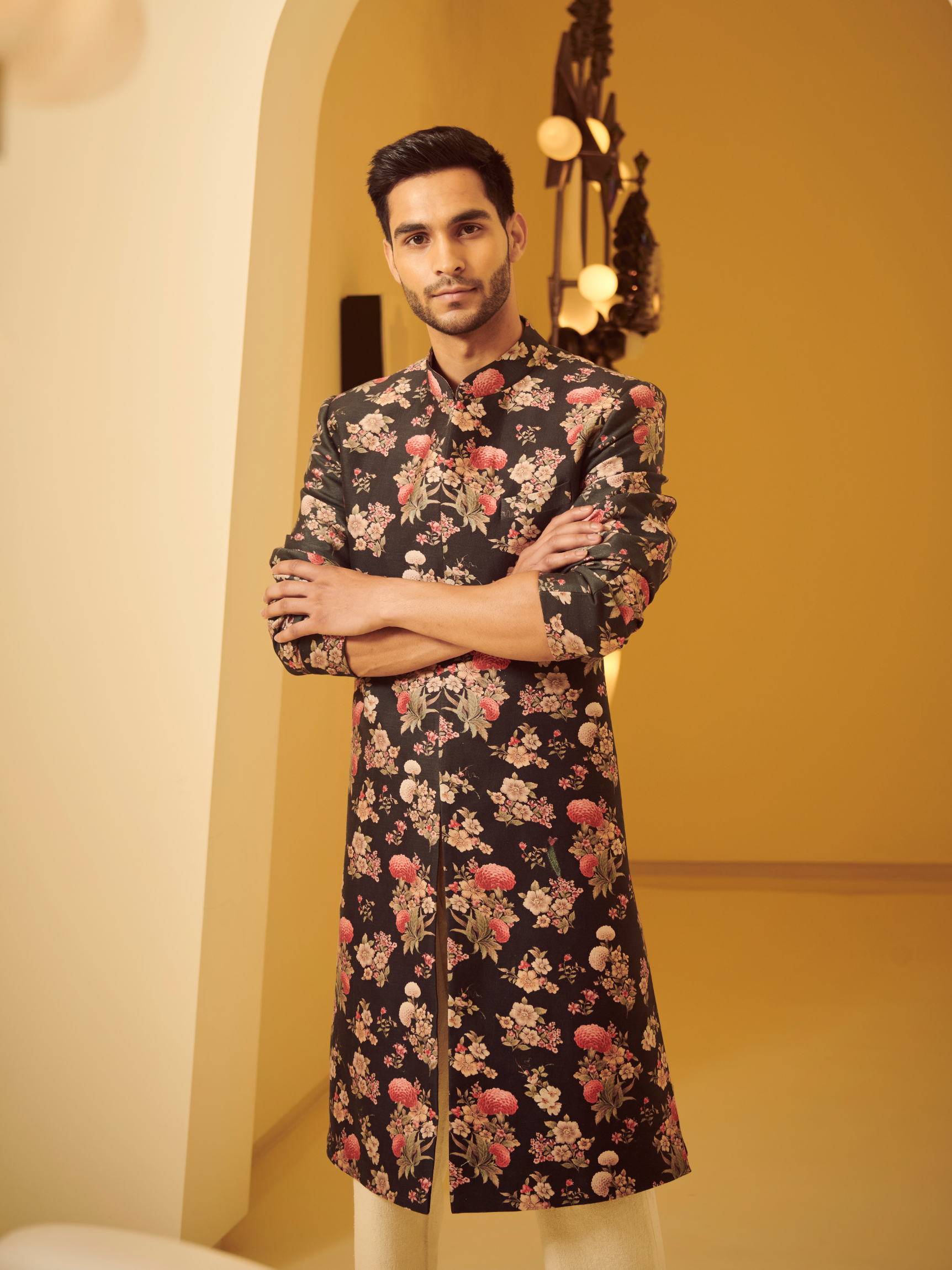 Blue Printed And Highlighted Sherwani