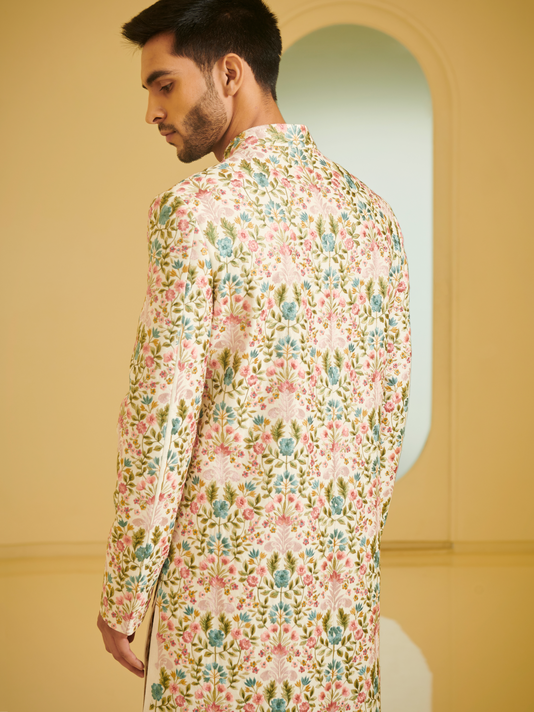 Embroidered Sherwani With Ivory Silk Churidar