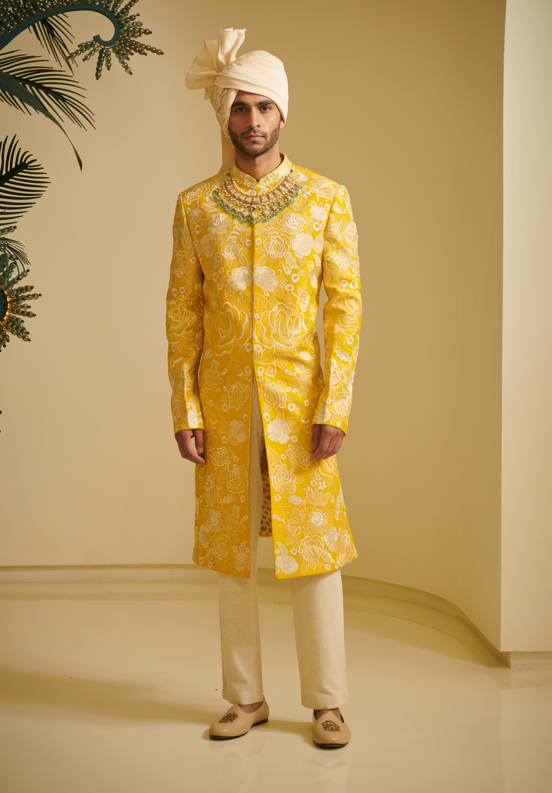 Embroidered Sherwani With Silk Ivory Churidar