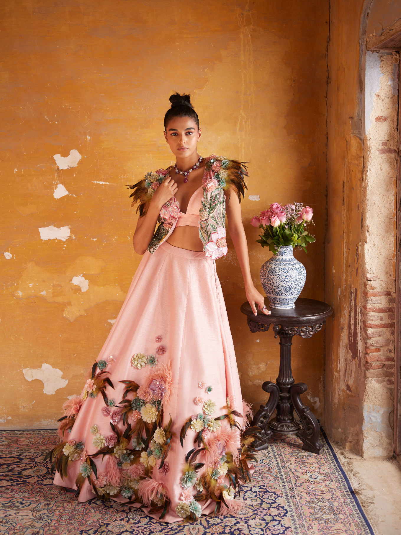 Light Pink Corsage Gilet and Lehenga Set