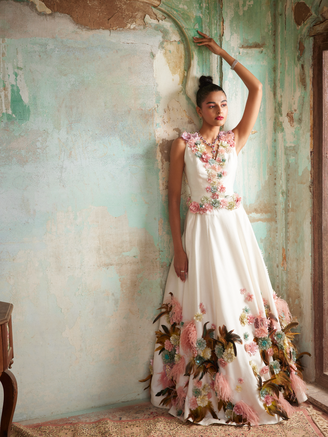 Ivory Chanderi Embroidered Lehenga Set