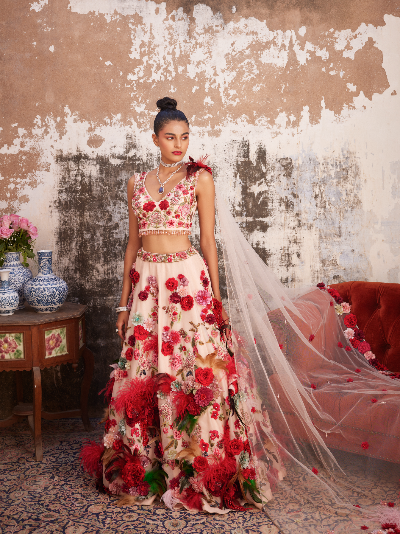 Light Salmon Pink Organza Lehenga Set