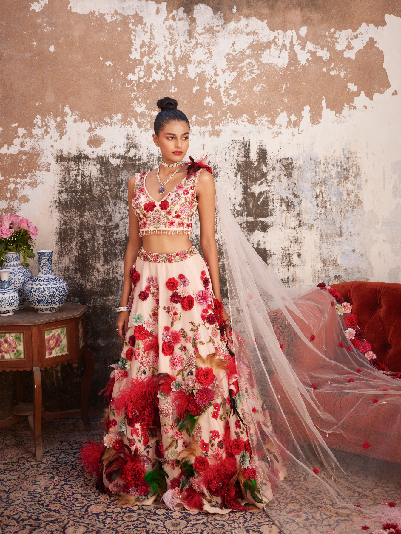 Light Salmon Pink Corsage Lehenga Set