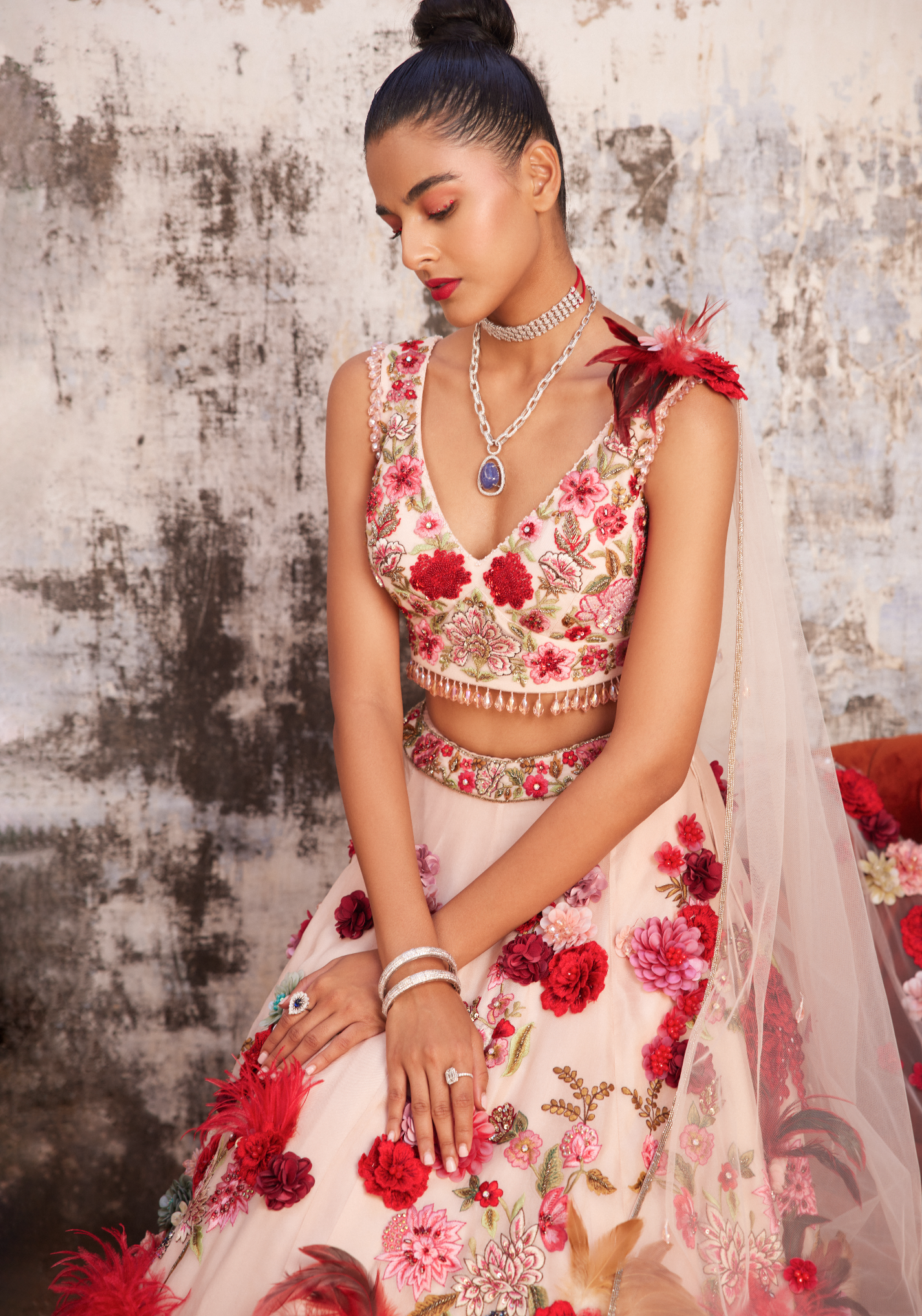 Light Salmon Pink Corsage Lehenga Set