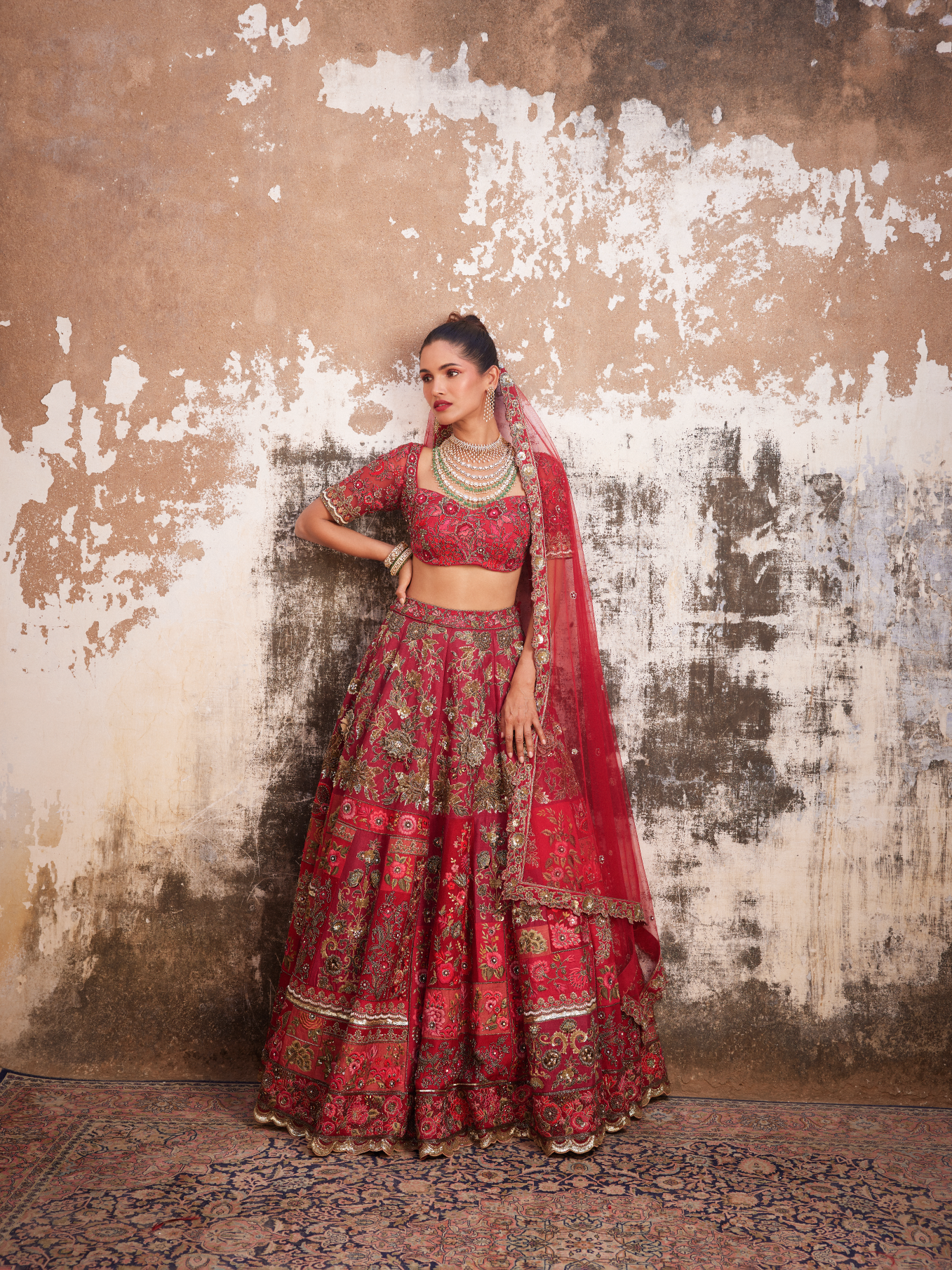 Red Multi Patchwork Lehenga With Blouse & Dupatta Set