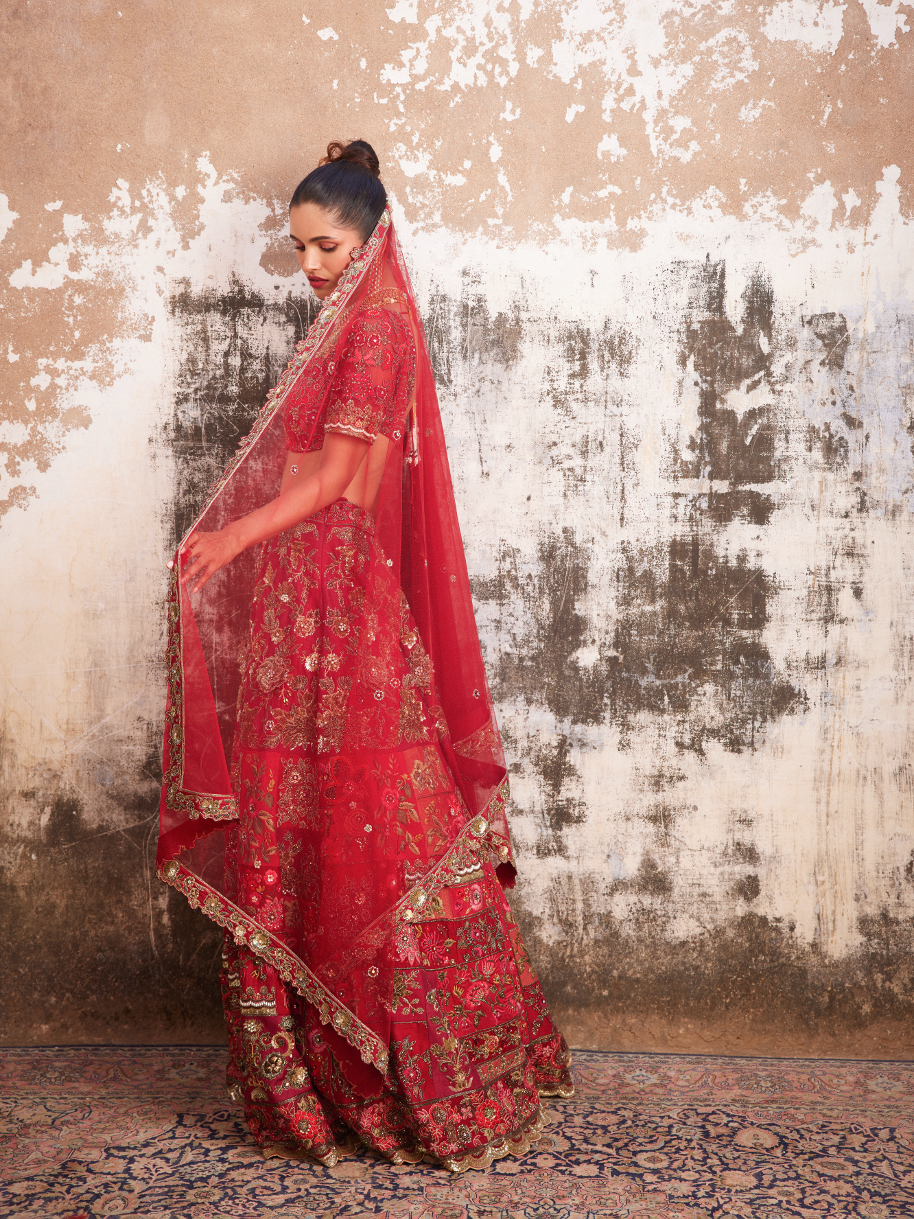 Red Multi Patchwork Lehenga With Blouse & Dupatta Set