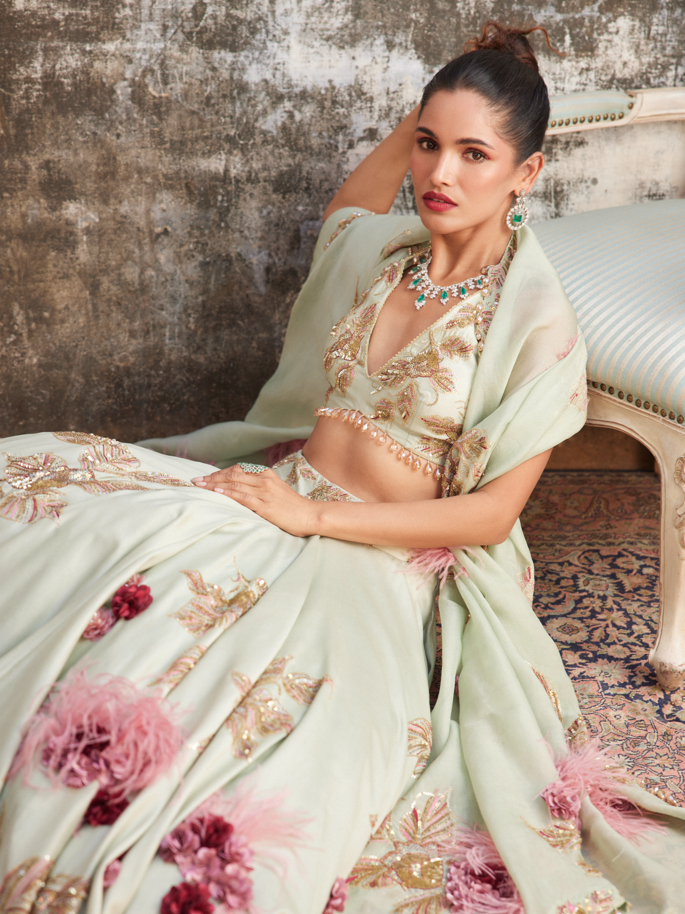 Mint & Gold Corsage Lehenga Set