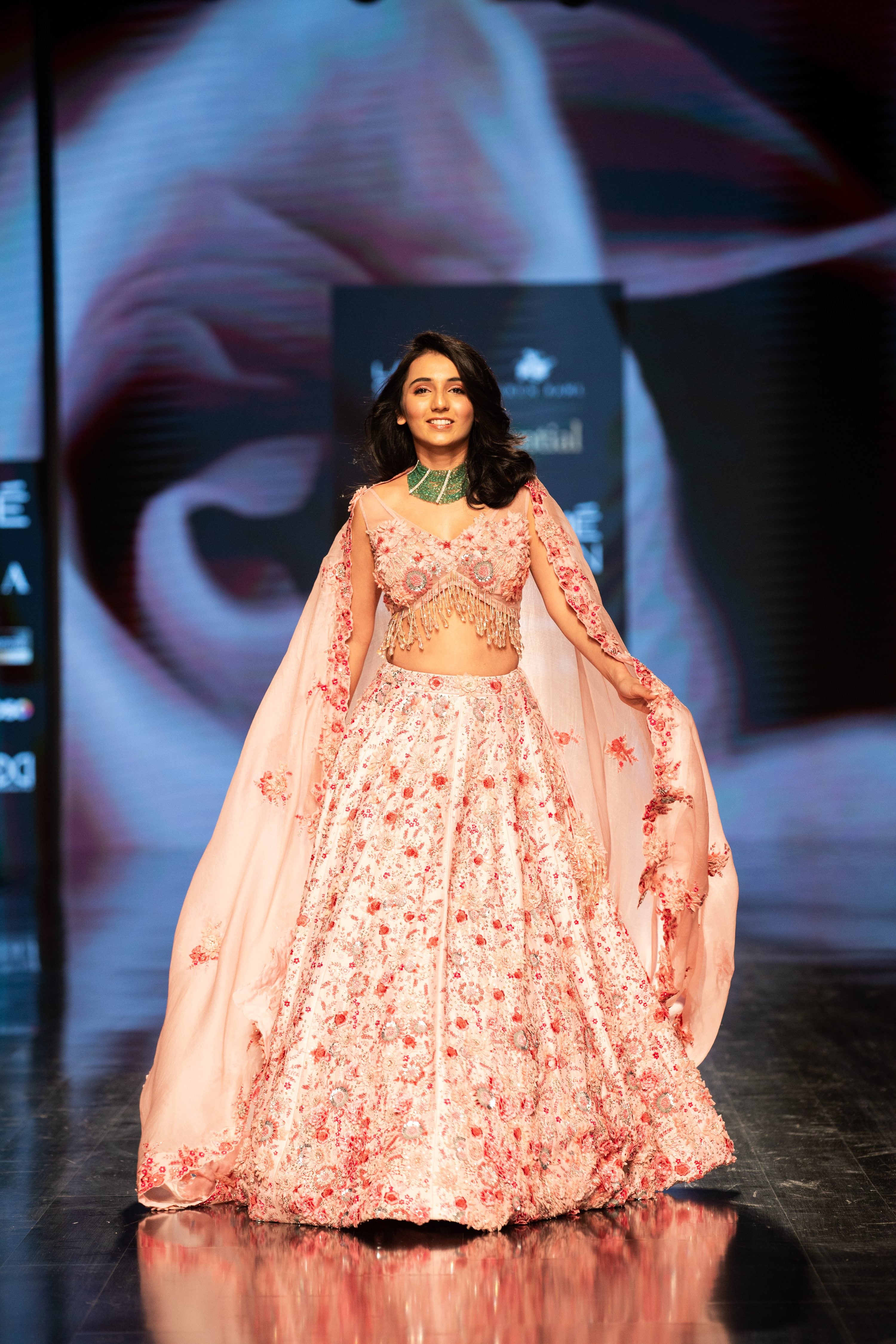 BLUSH PINK 3D FLORAL EMBROIDERED LEHENGA SET