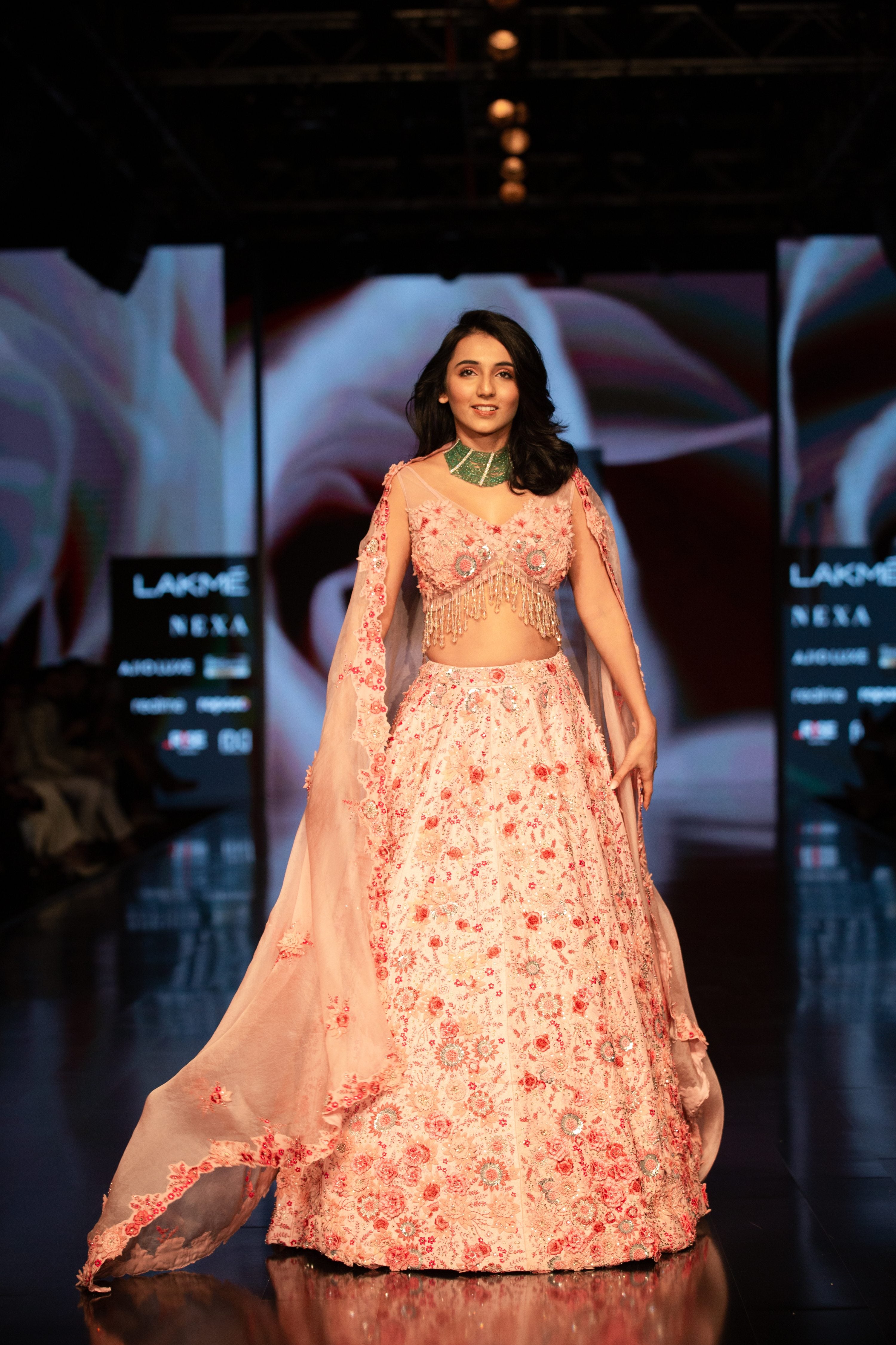 BLUSH PINK 3D FLORAL EMBROIDERED LEHENGA SET