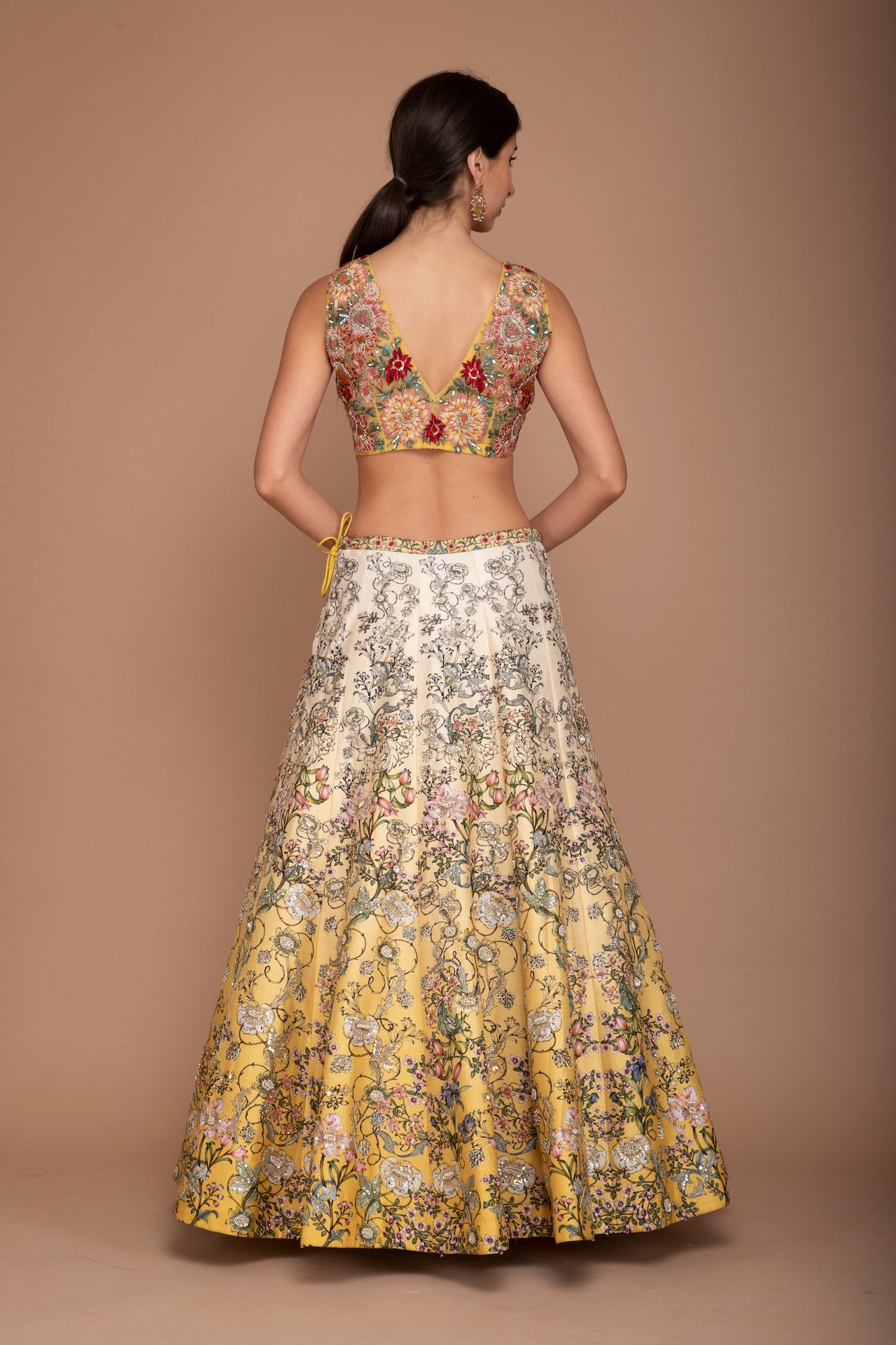 Yellow Multi Coloured Raw Silk Lehenga Set