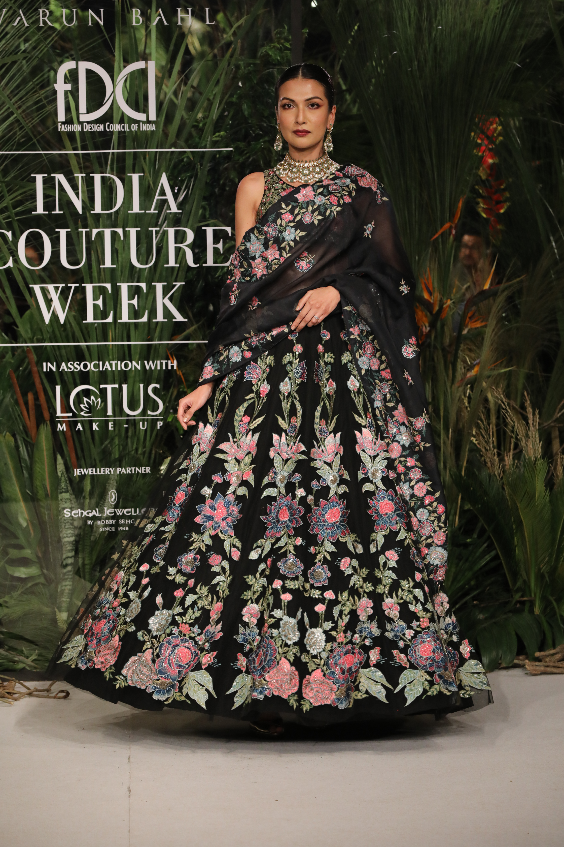 Black Embroidered Tulle Lehenga Set