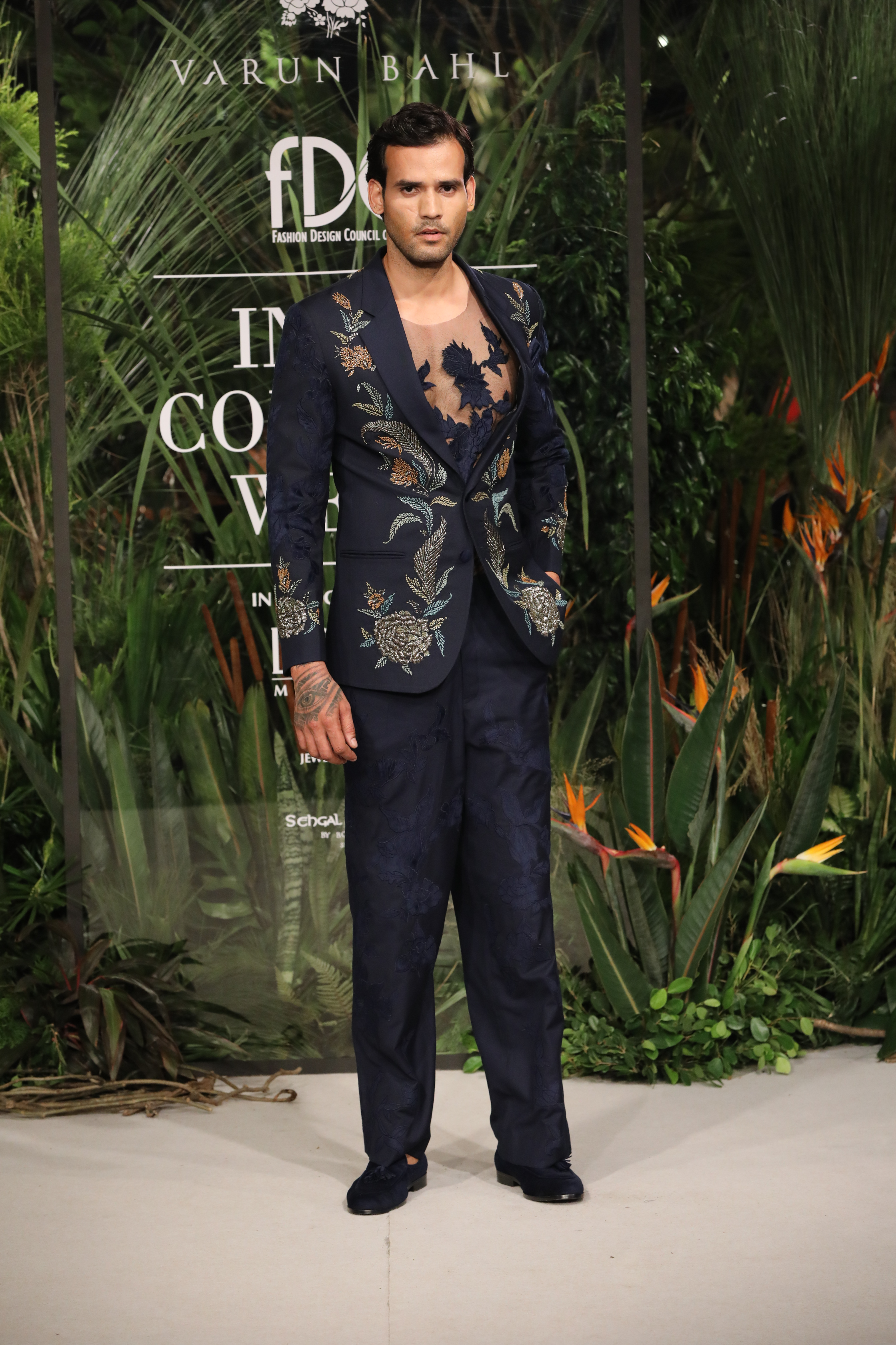 Navy Blue Embroidered Suit Set