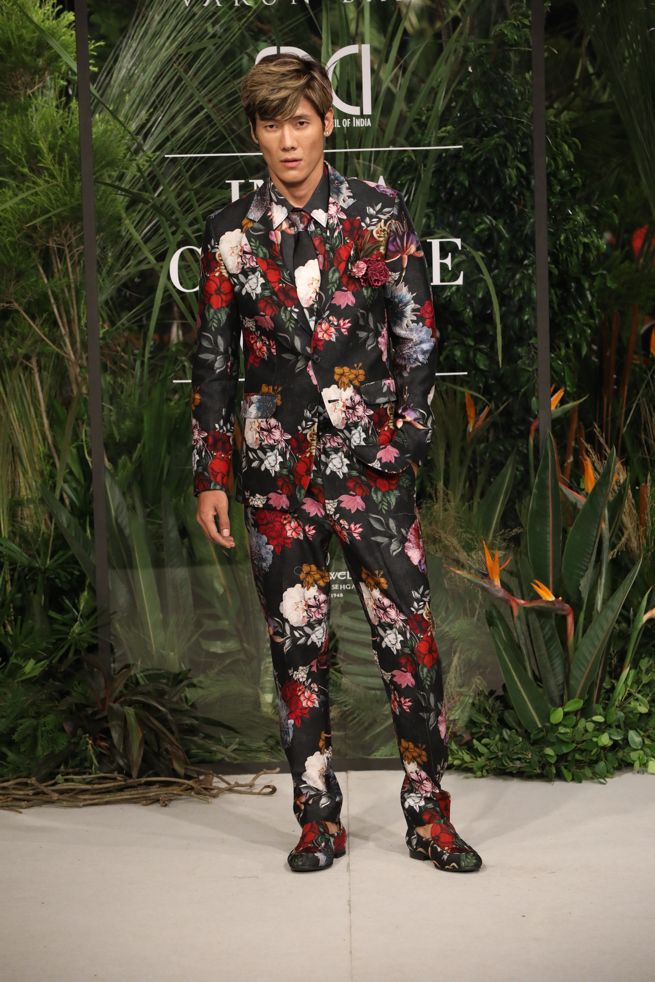 Black Floral Printed Tuxedo