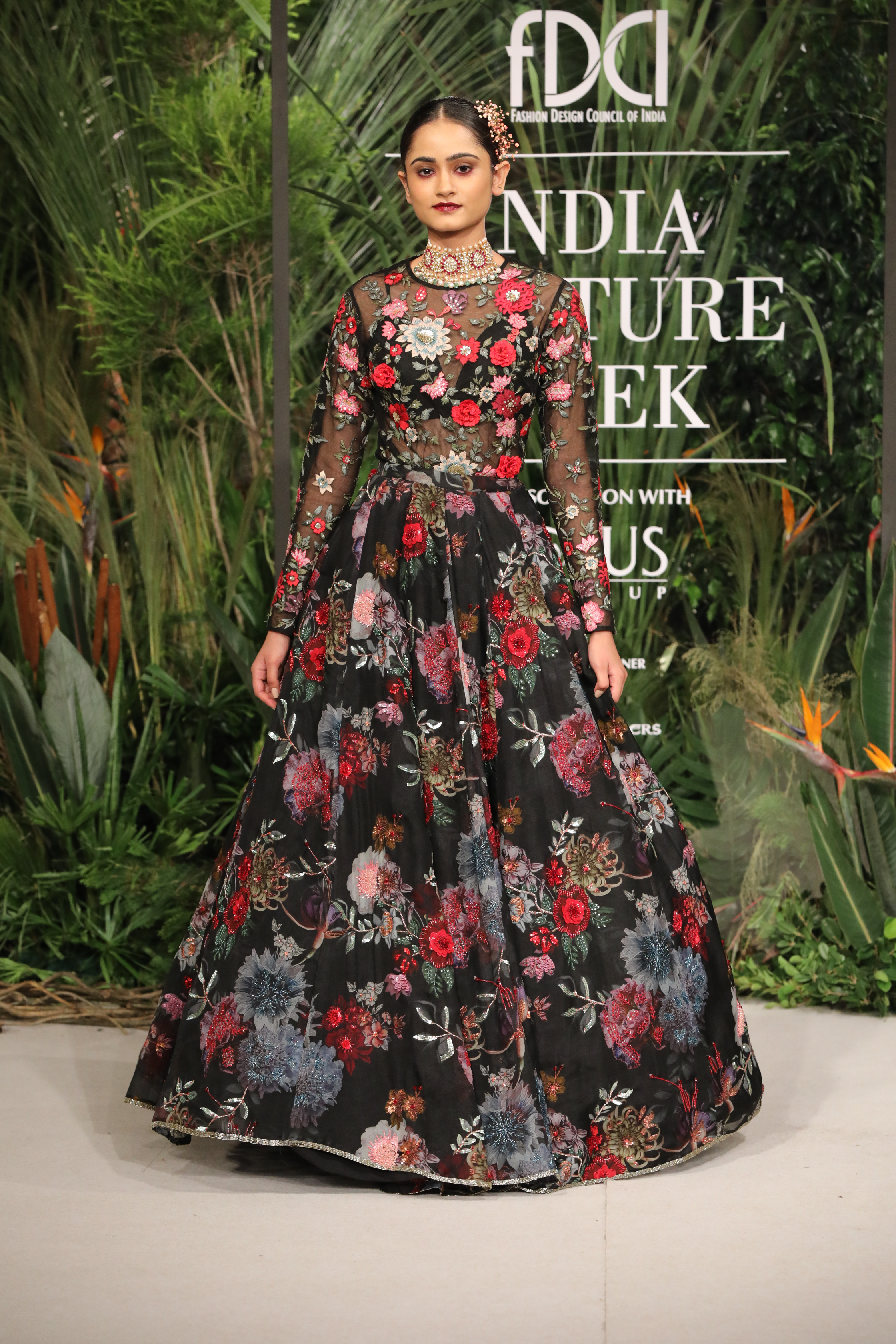 Black Organza Floral Embroidered Lehenga Set