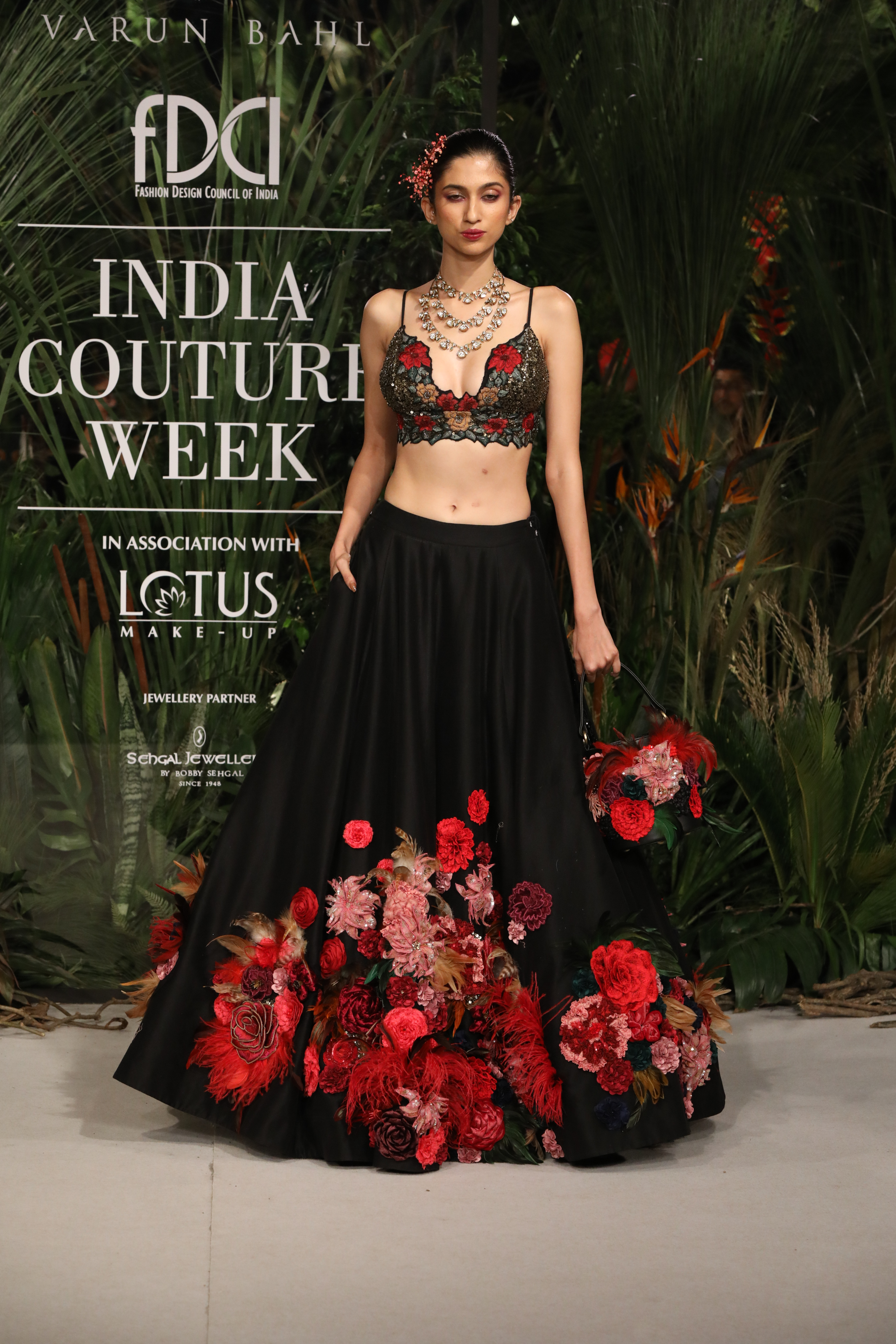 Black Embroidered Corsage Lehenga Set