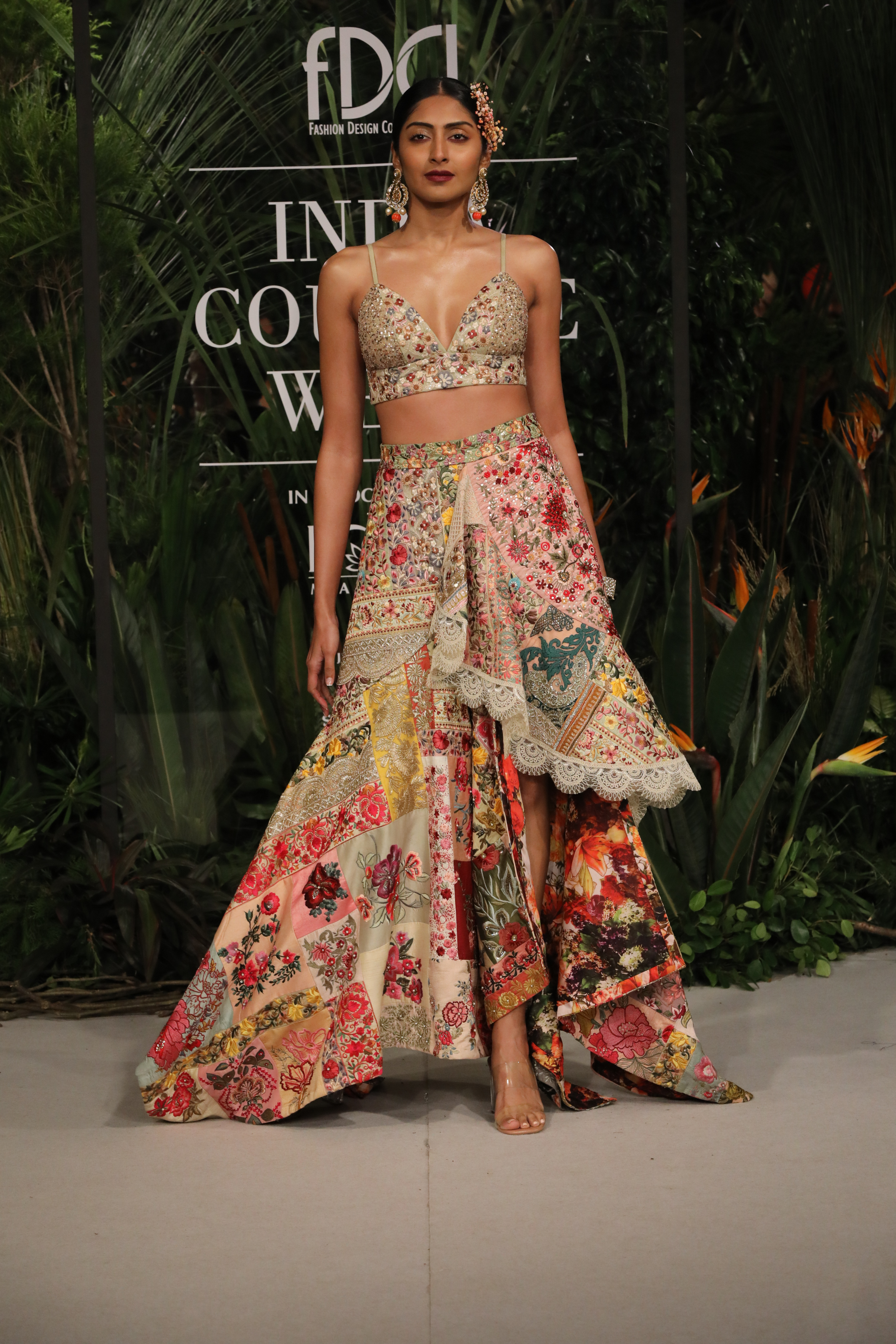 Multicolour Asymmetric Skirt With Blouse
