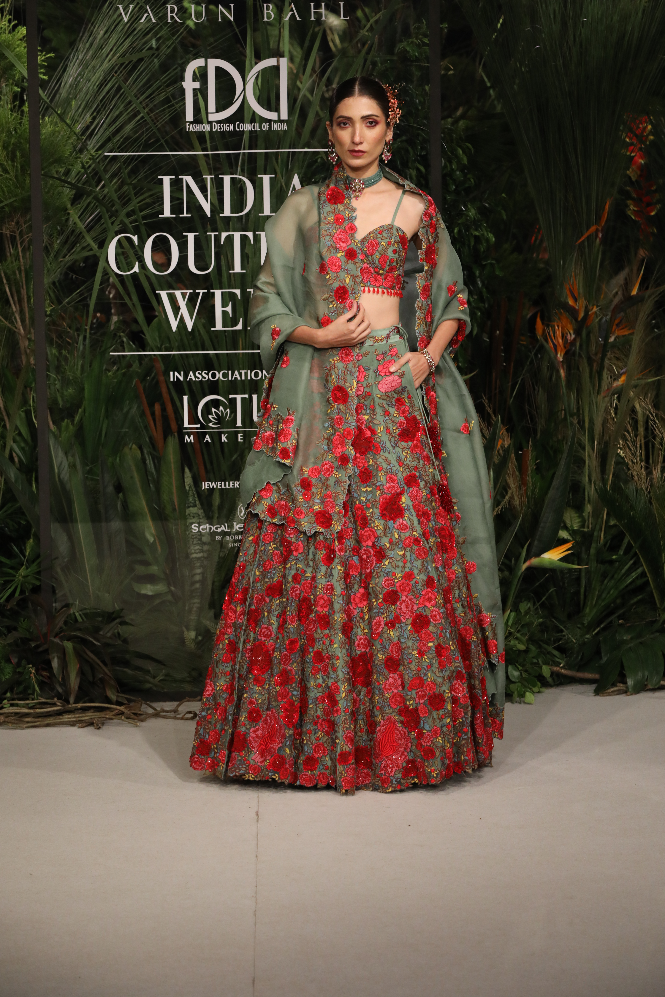 Sage Green Embroidered Floral Lehenga Set