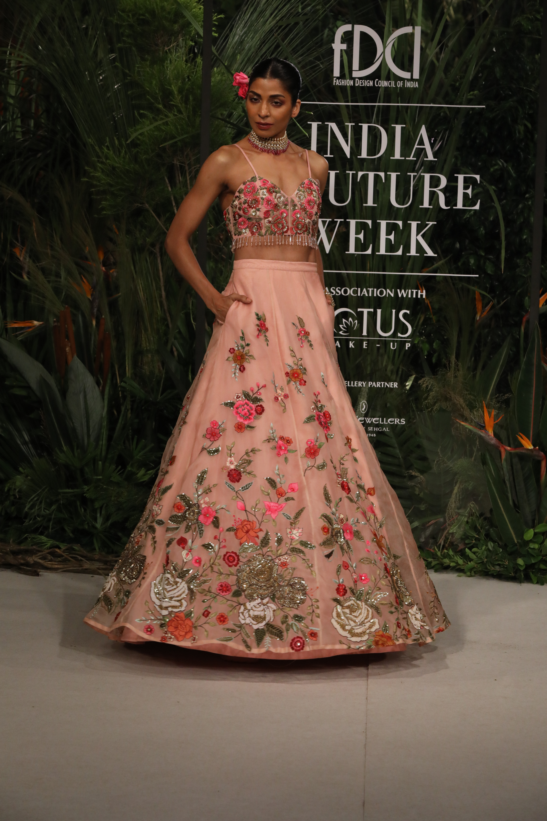 Pink Embroidered Lehenga Set With Dupatta