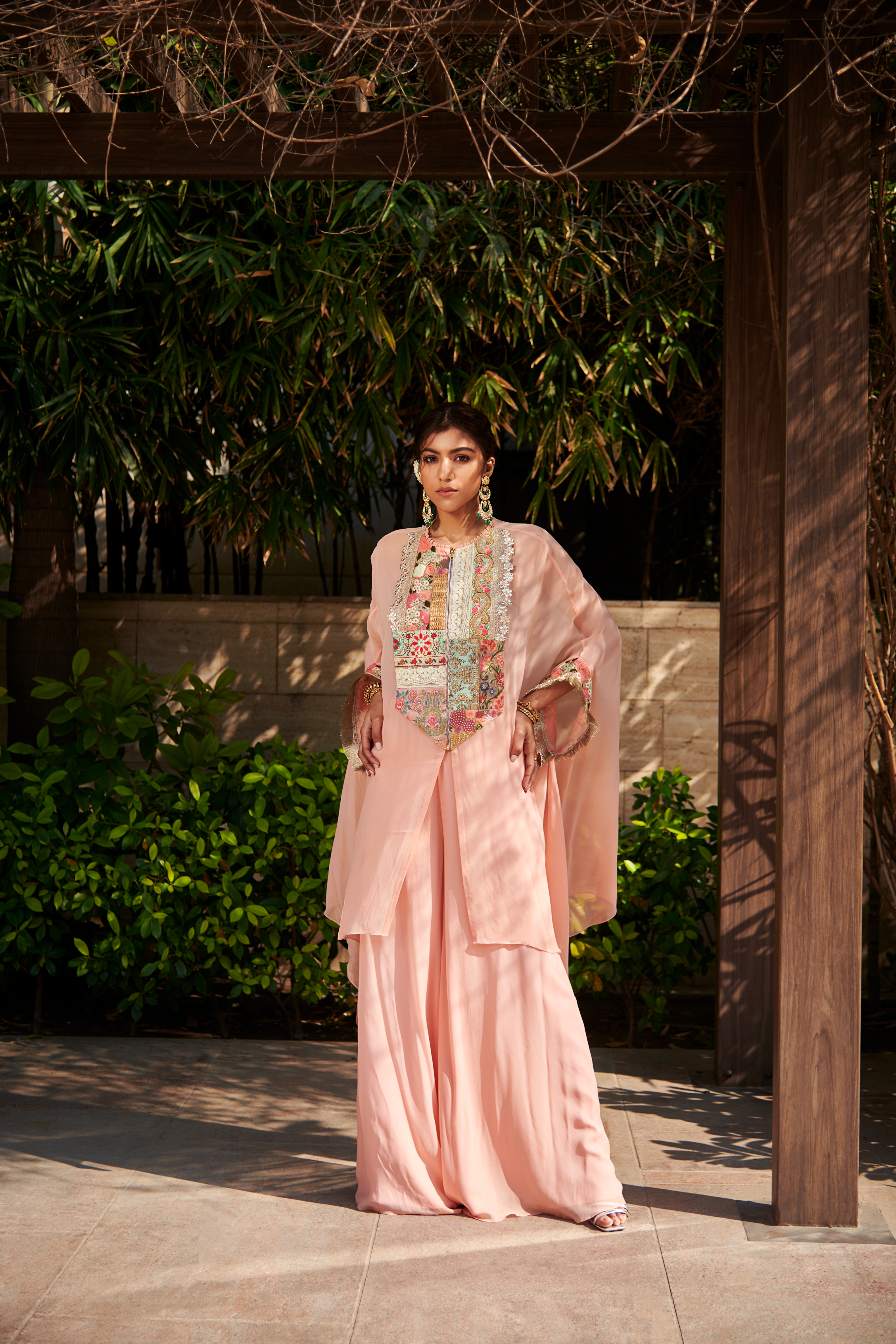 Multi Patch Peach Zipper Tunic & Sharara Set