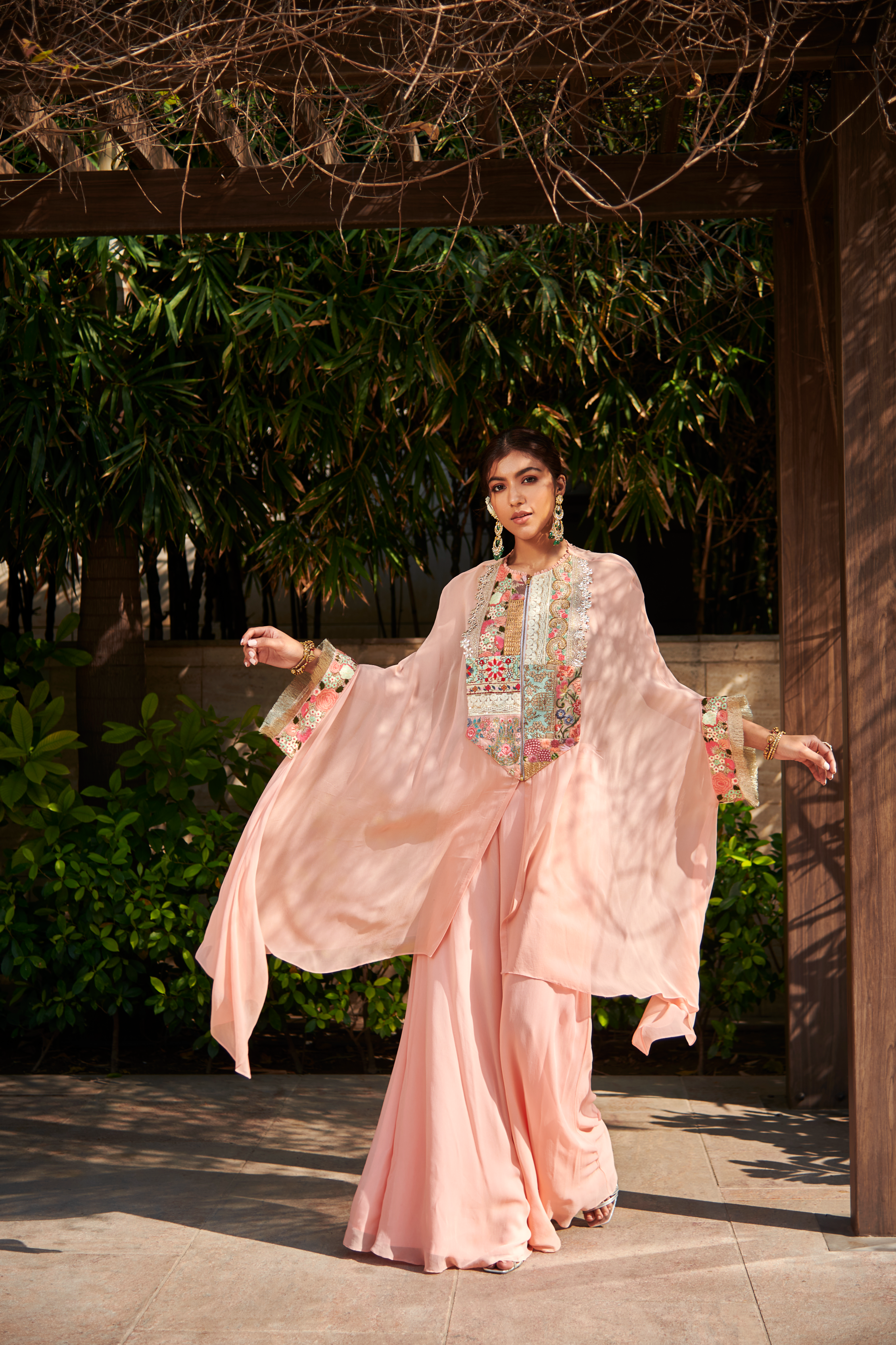 Multi Patch Peach Zipper Tunic & Sharara Set
