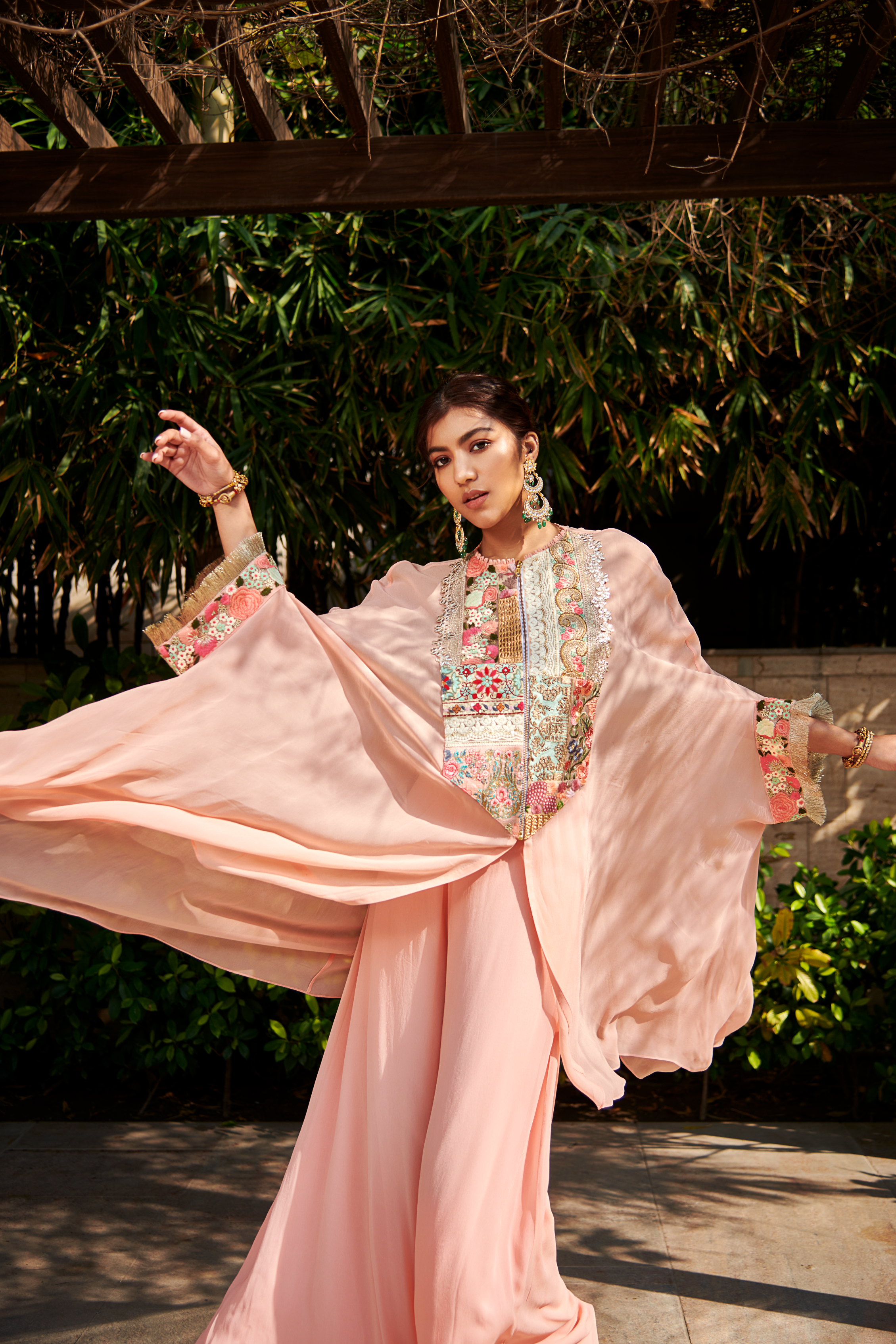 Multi Patch Peach Zipper Tunic & Sharara Set