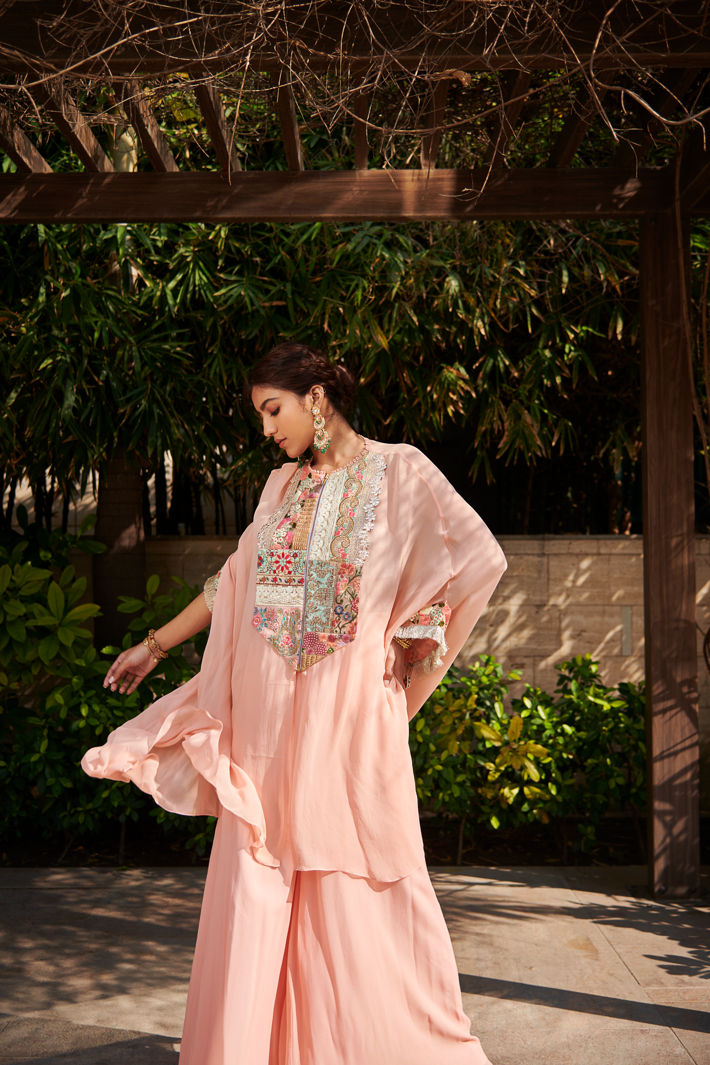 Multi Patch Peach Zipper Tunic & Sharara Set