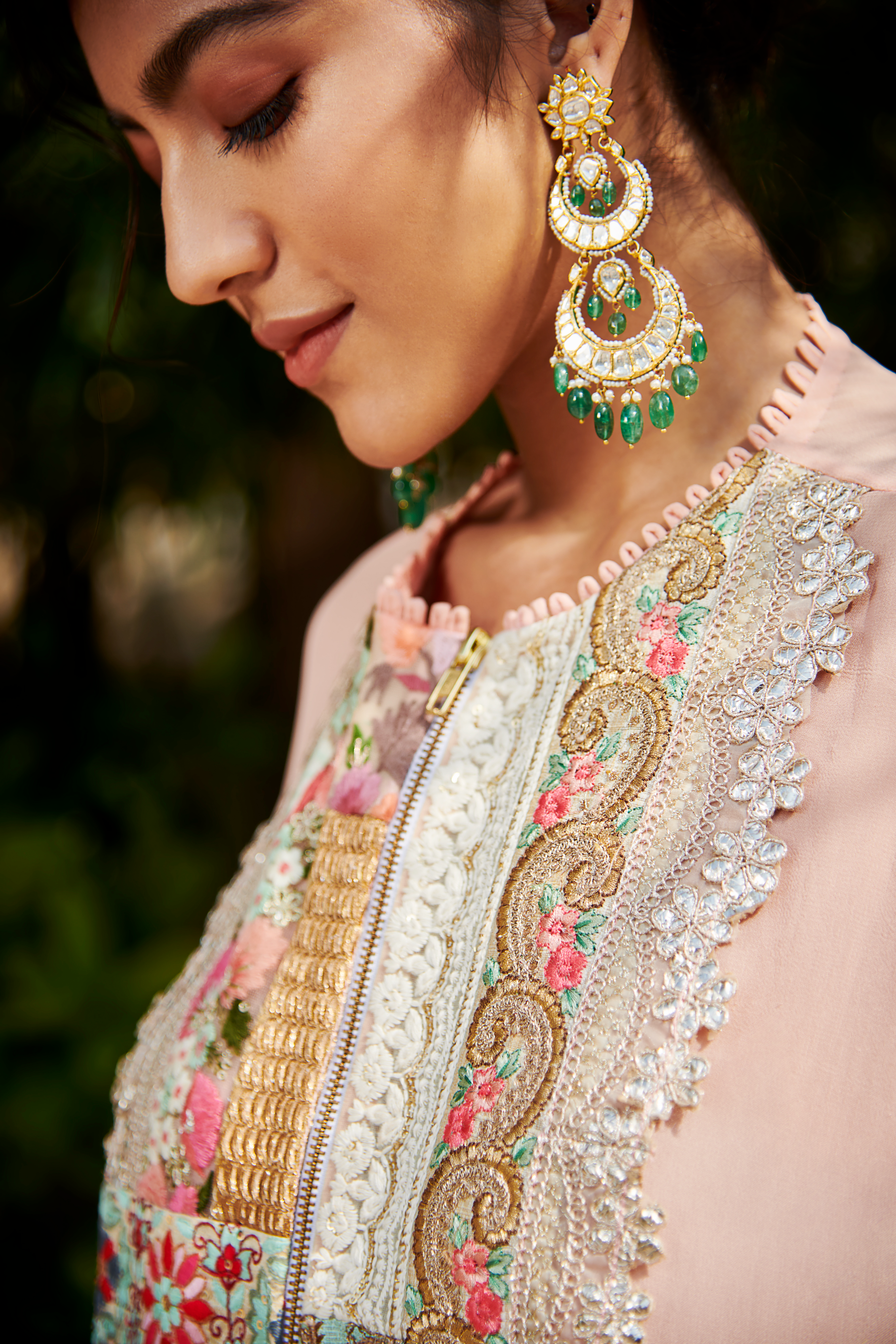 Multi Patch Peach Zipper Tunic & Sharara Set