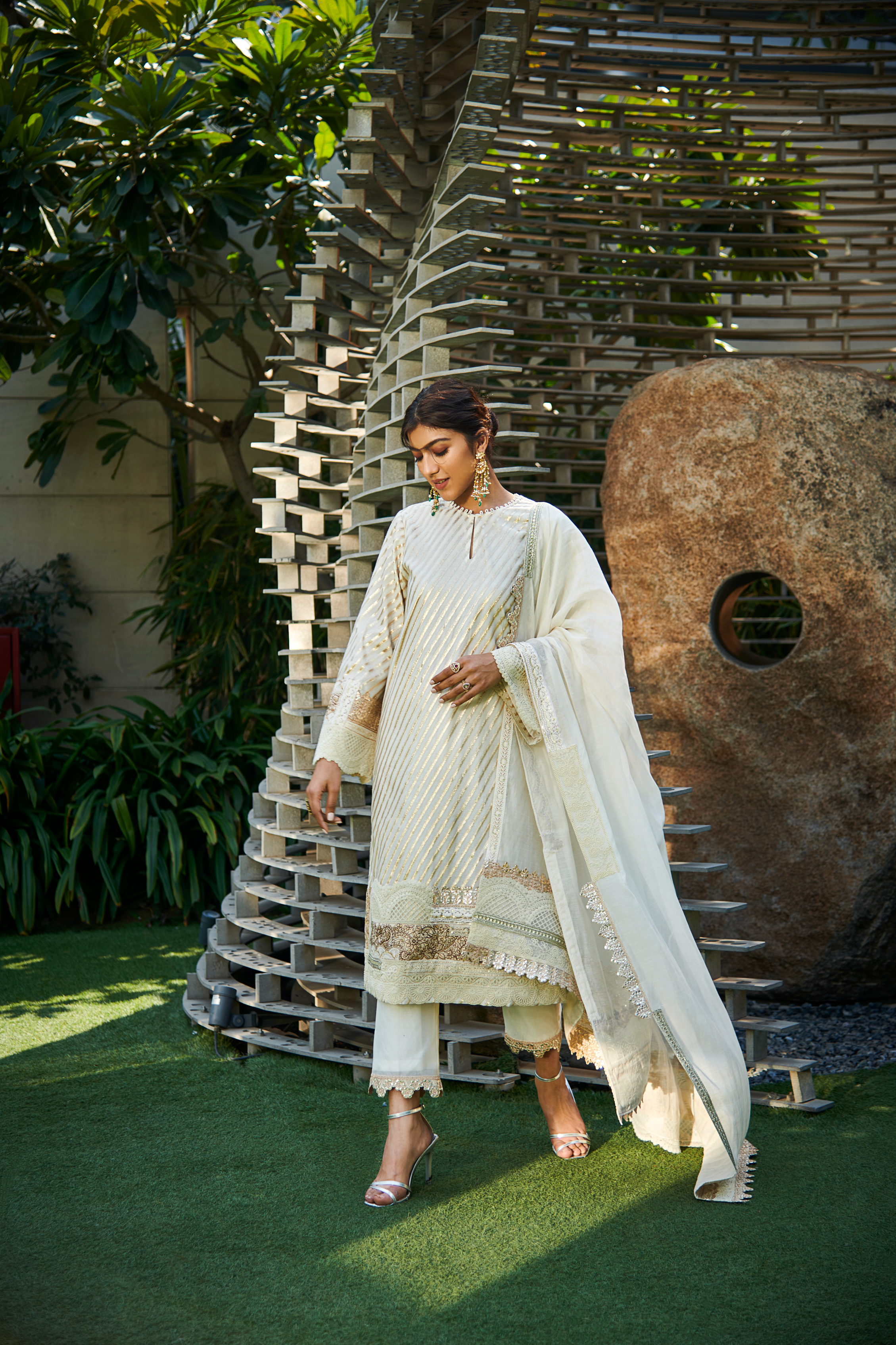 Multi Patch Ivory & Gold Suit Set