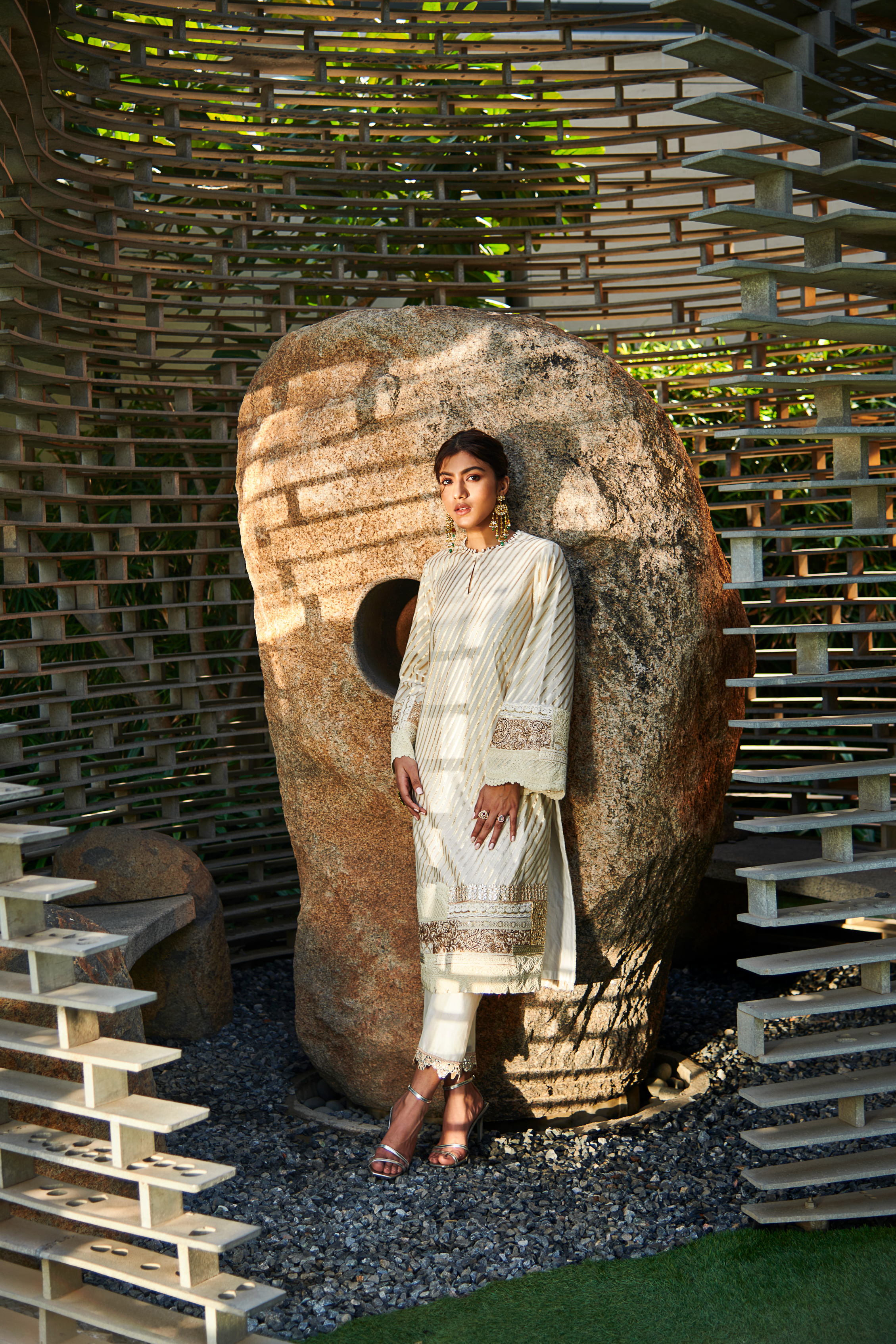 Multi Patch Ivory & Gold Suit Set