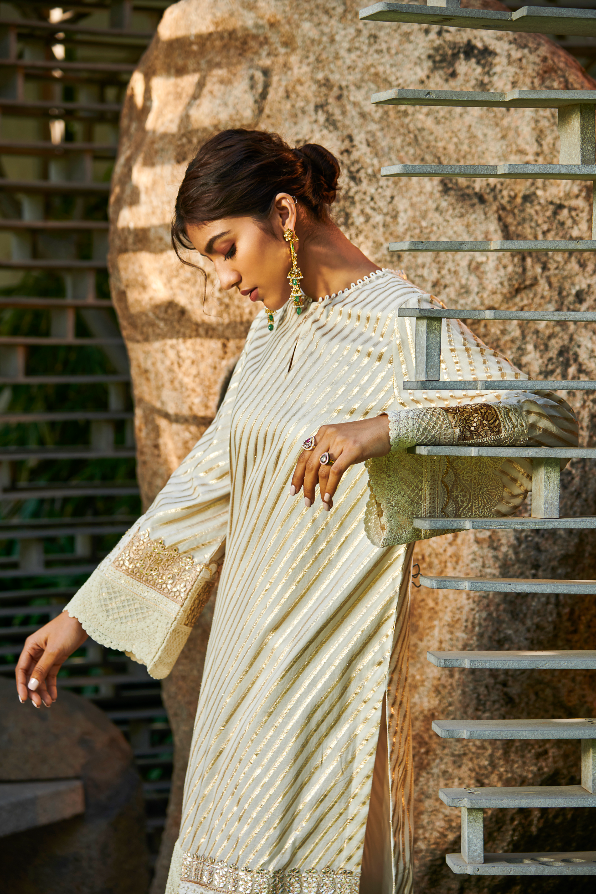 Multi Patch Ivory & Gold Suit Set