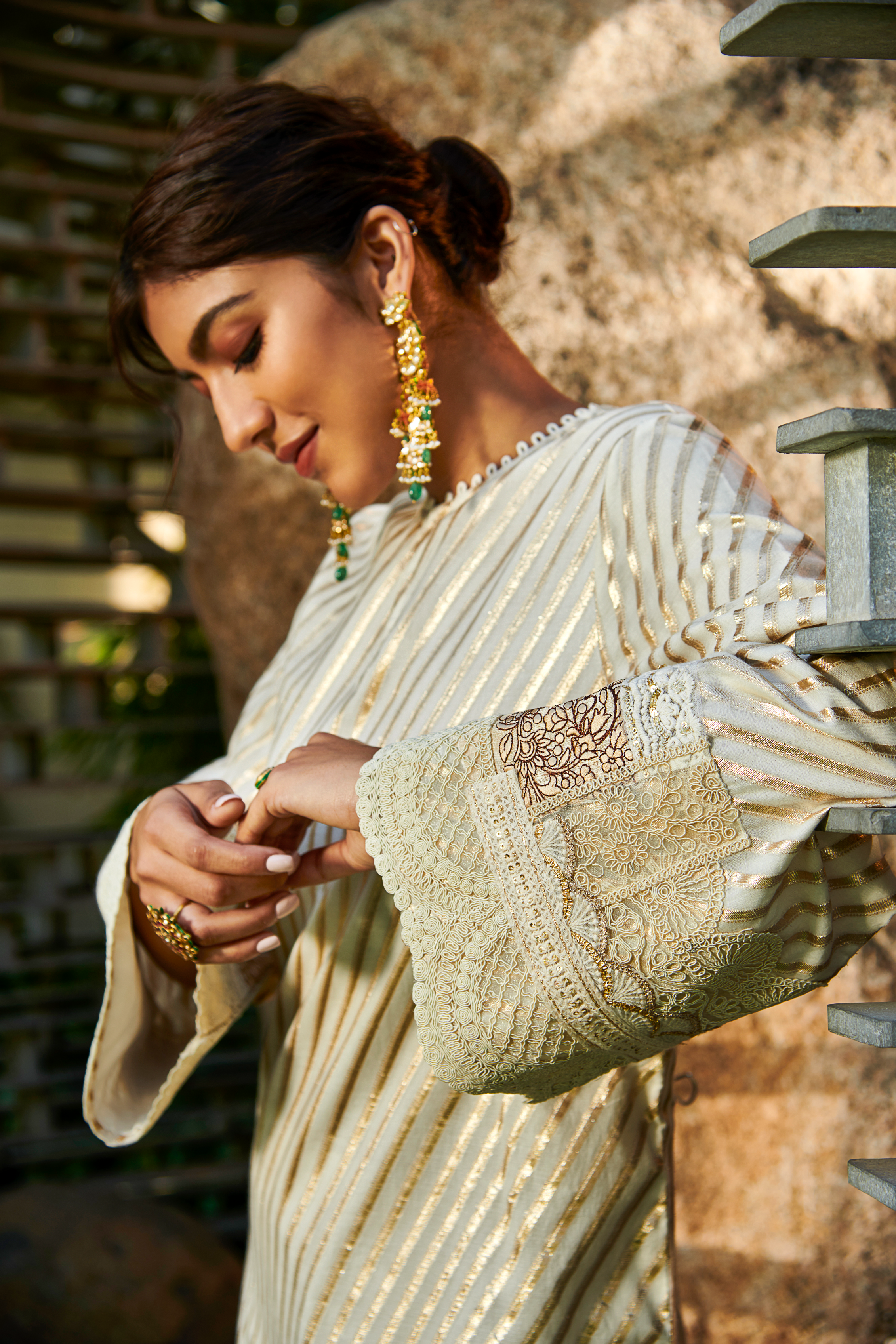 Multi Patch Ivory & Gold Suit Set