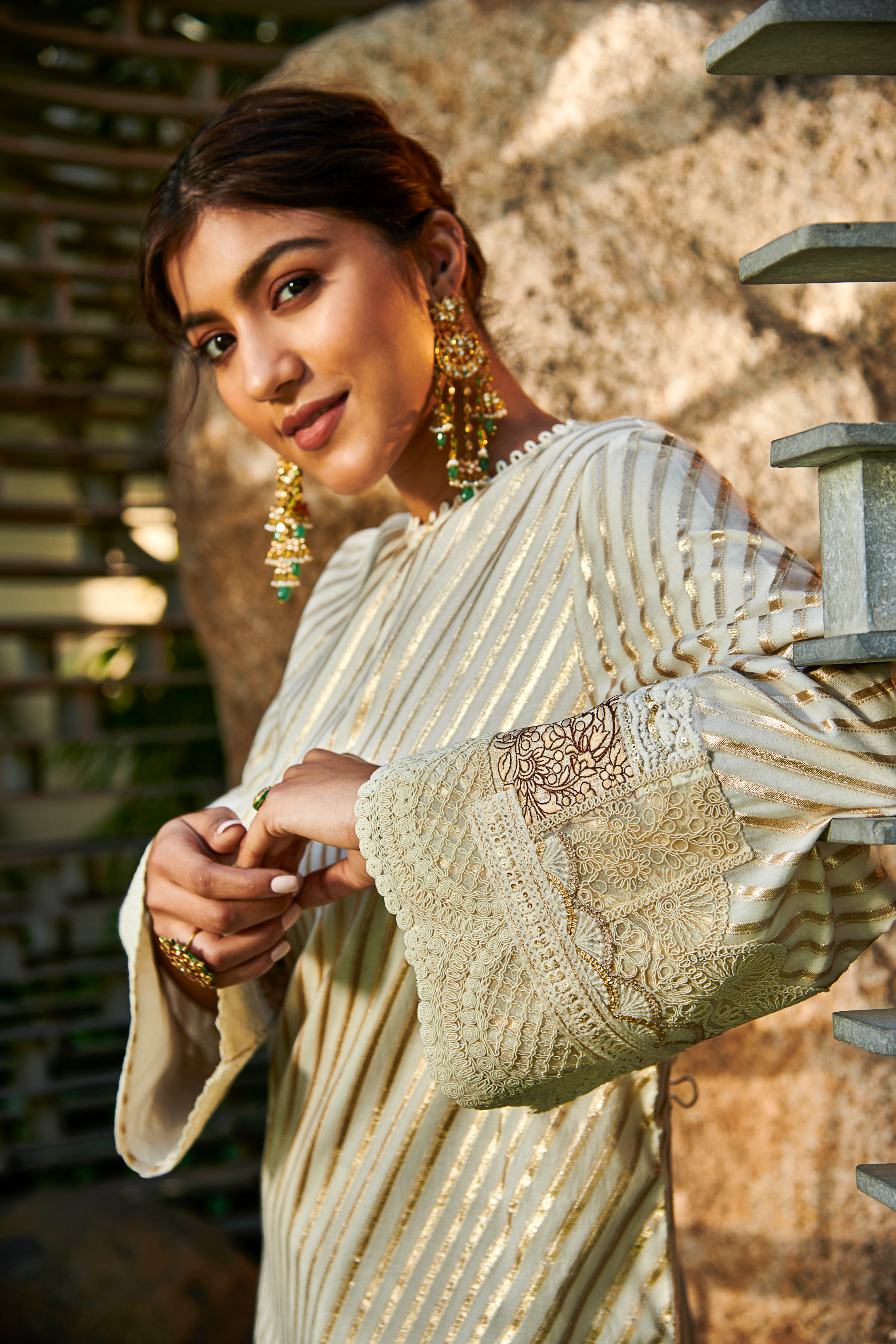 Multi Patch Ivory & Gold Suit Set