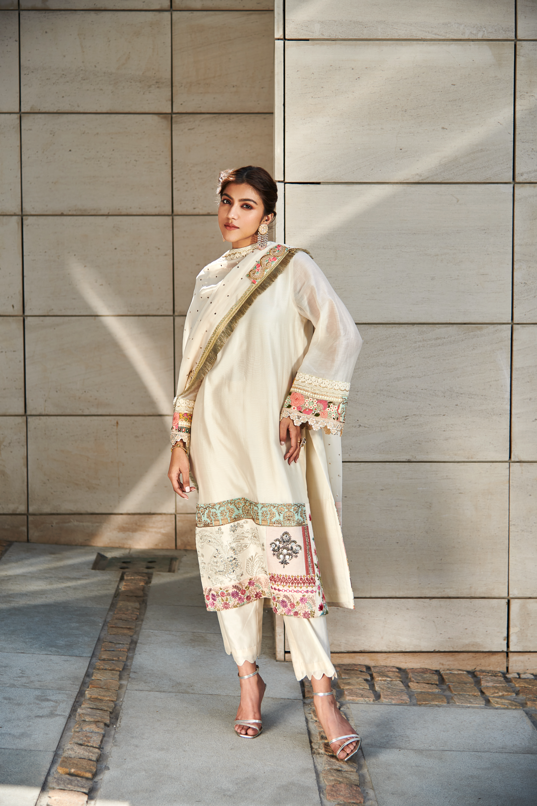 Multi Patch Ivory Suit Set