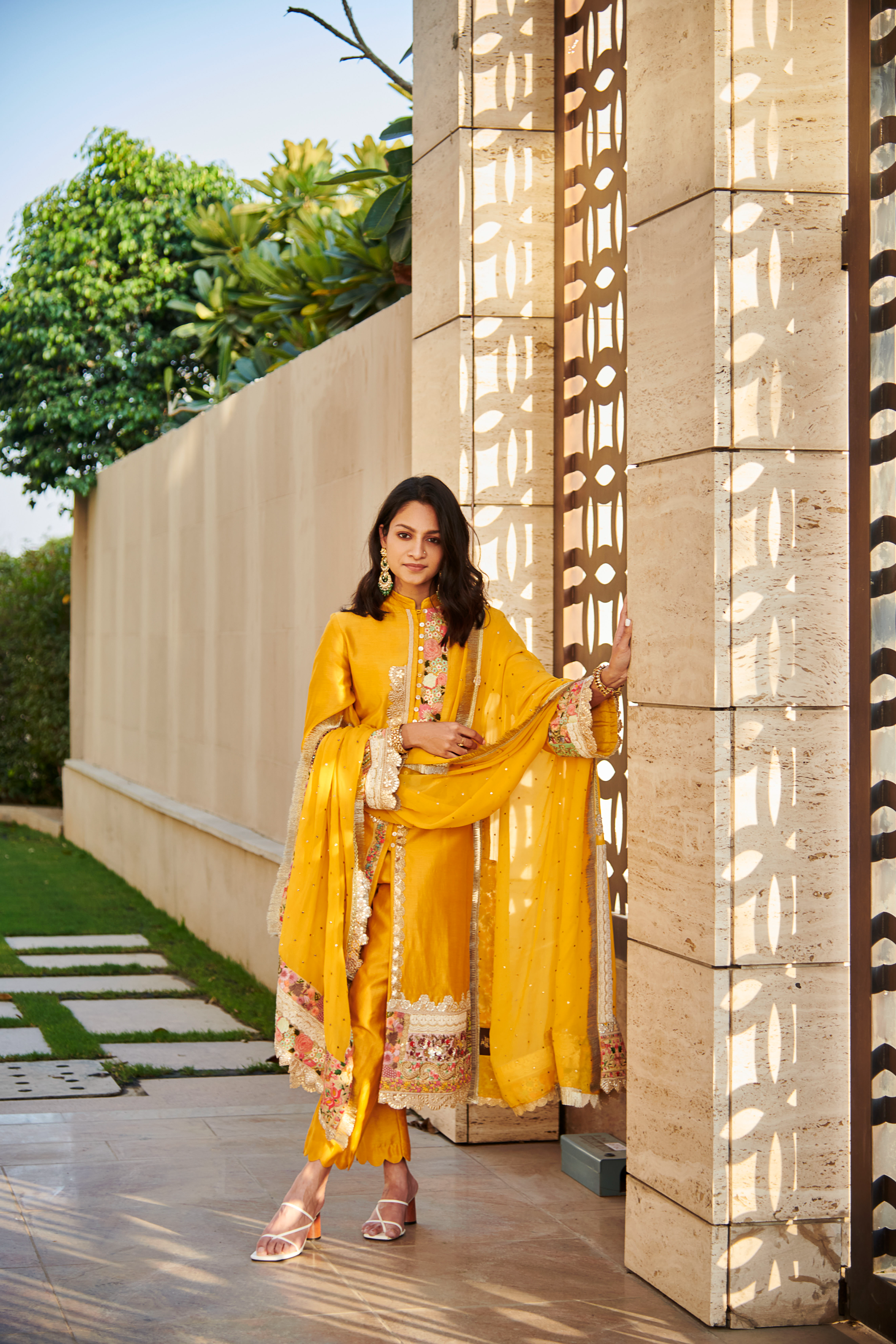 Multi Patch Mustard Front Open Suit Set