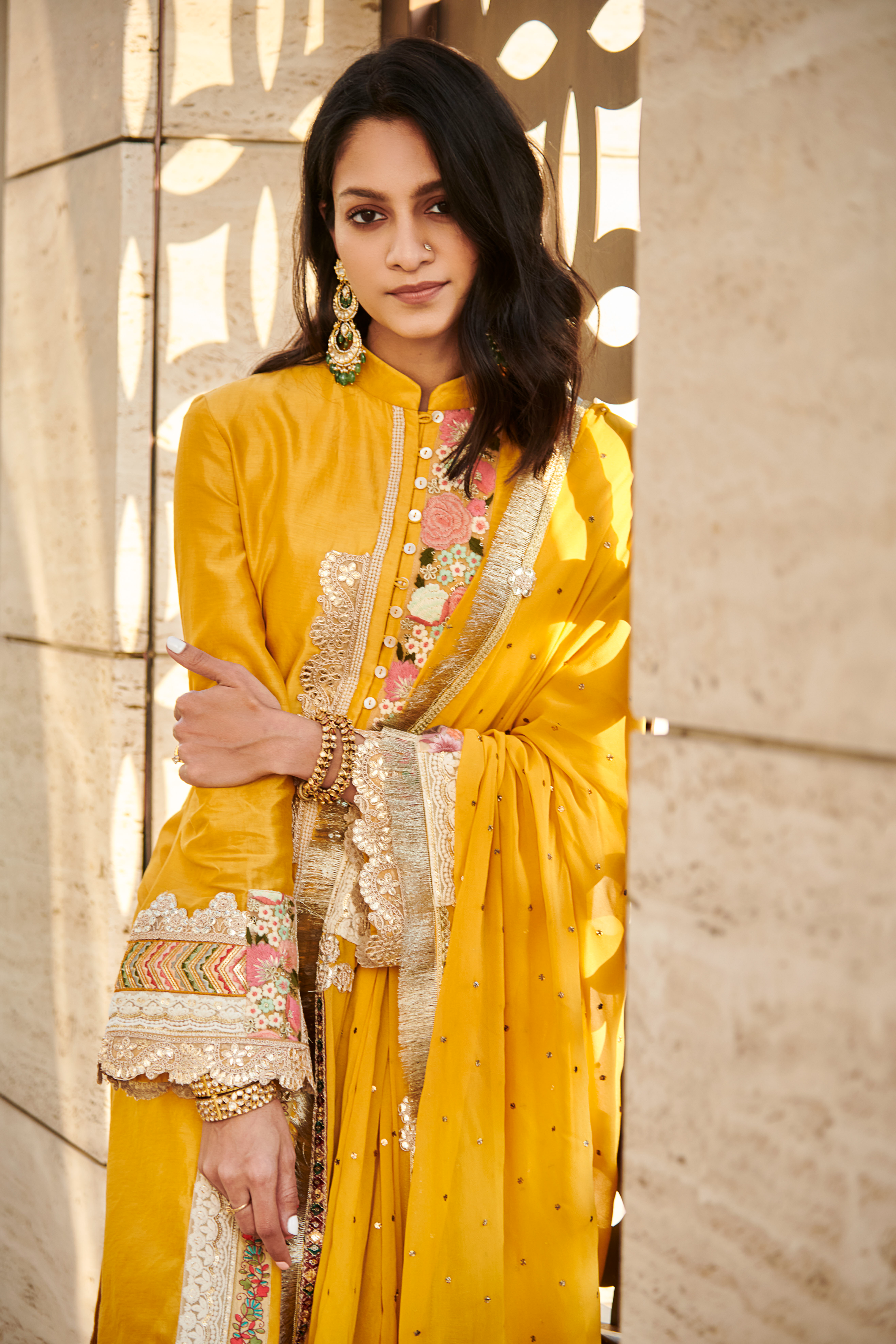 Multi Patch Mustard Front Open Suit Set