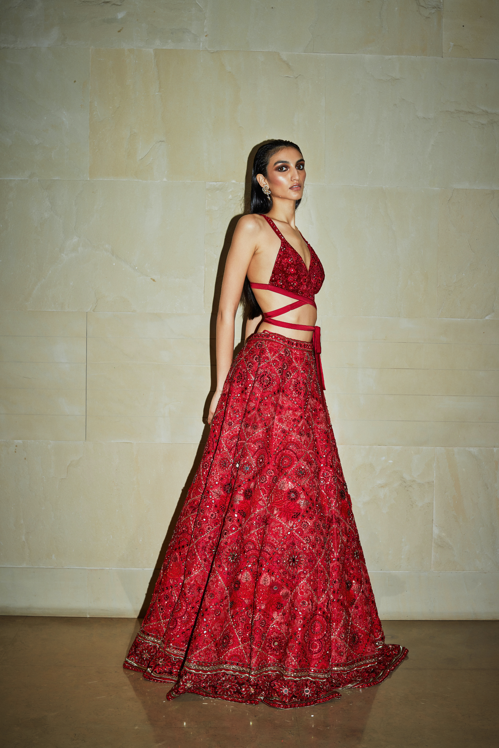 Scarlet Embroidered Lehenga Set