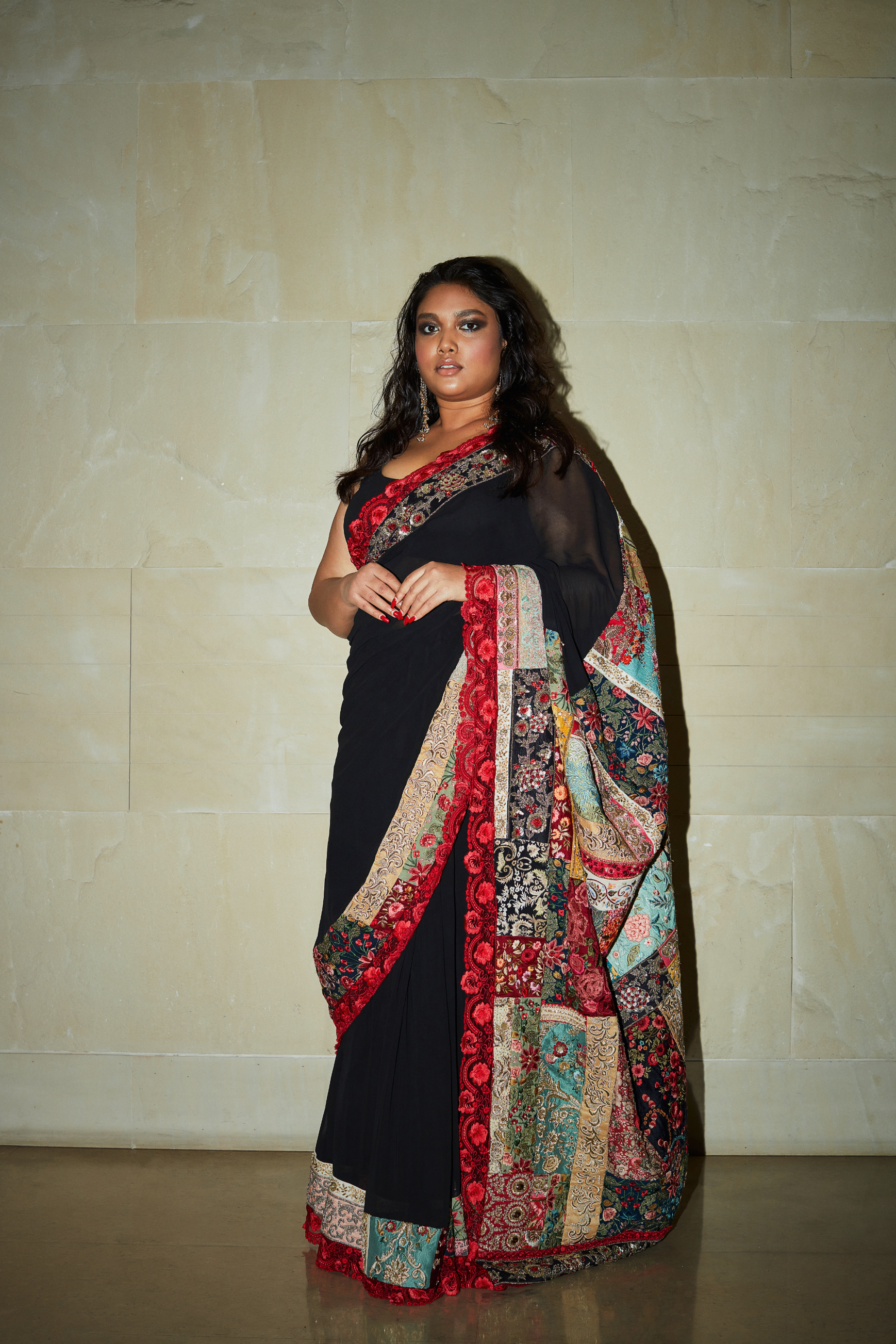 Vintage Upcycled Multi Patch Saree Set