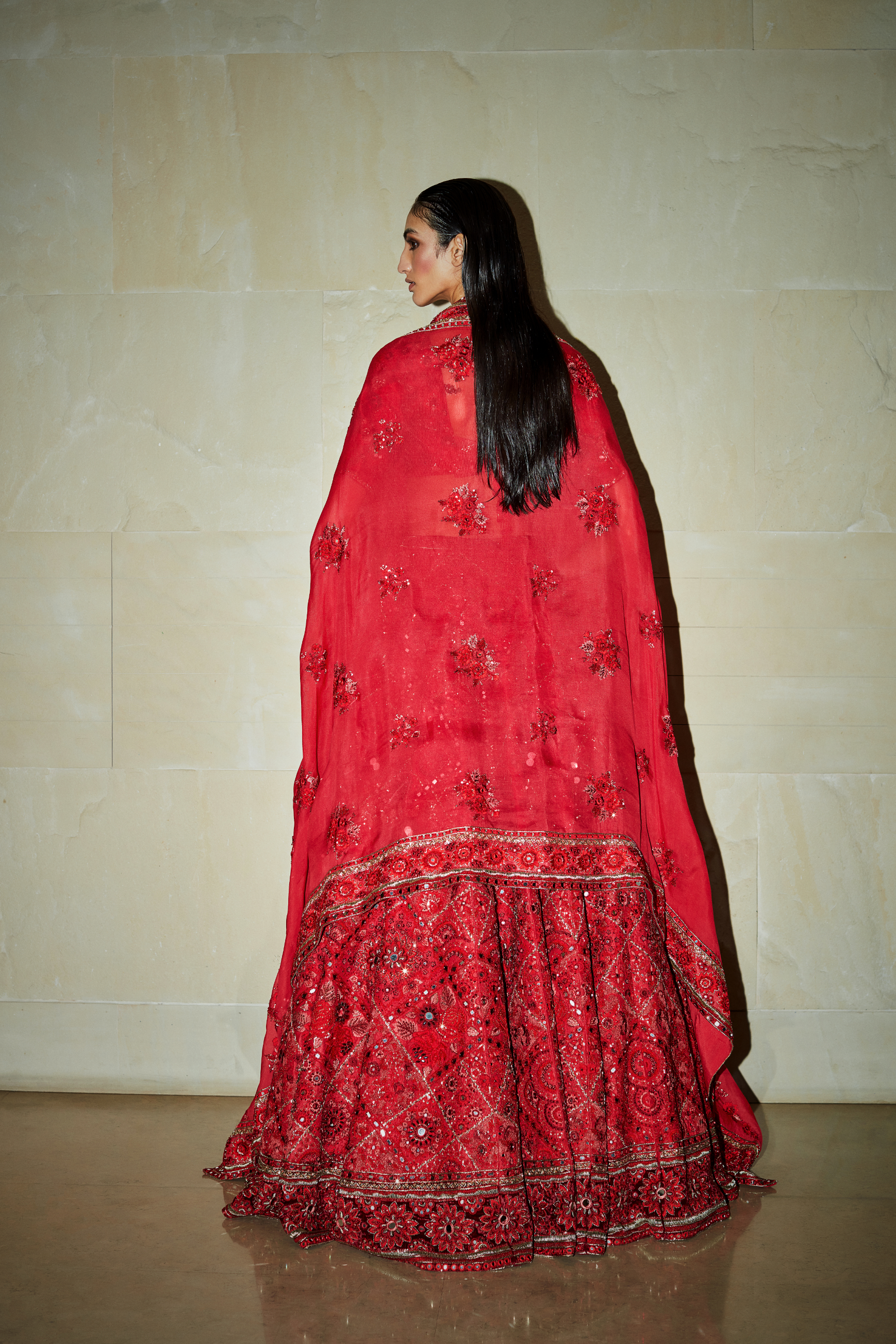 Scarlet Embroidered Lehenga Set