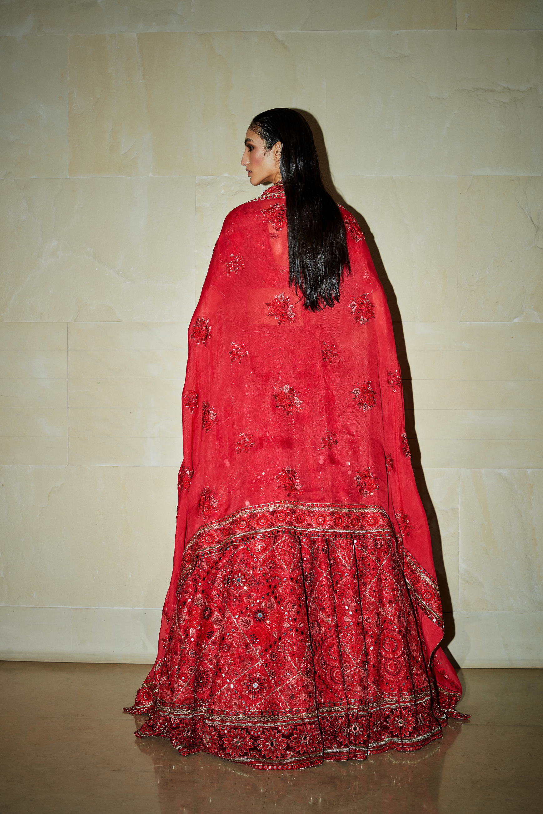 Ruby Red Embroidered Lehenga Set