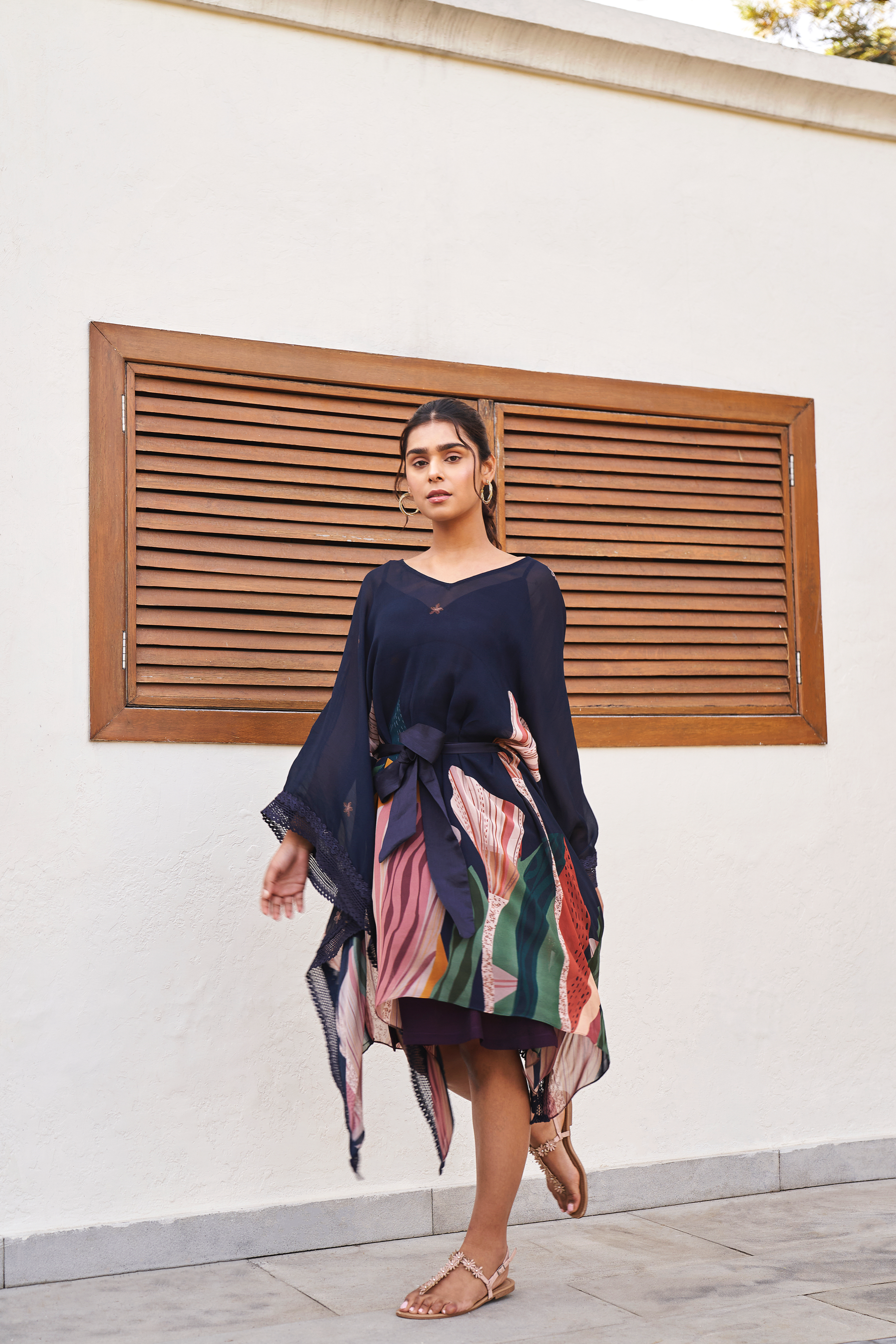 Midnight Blue Abstract Garden Kaftan