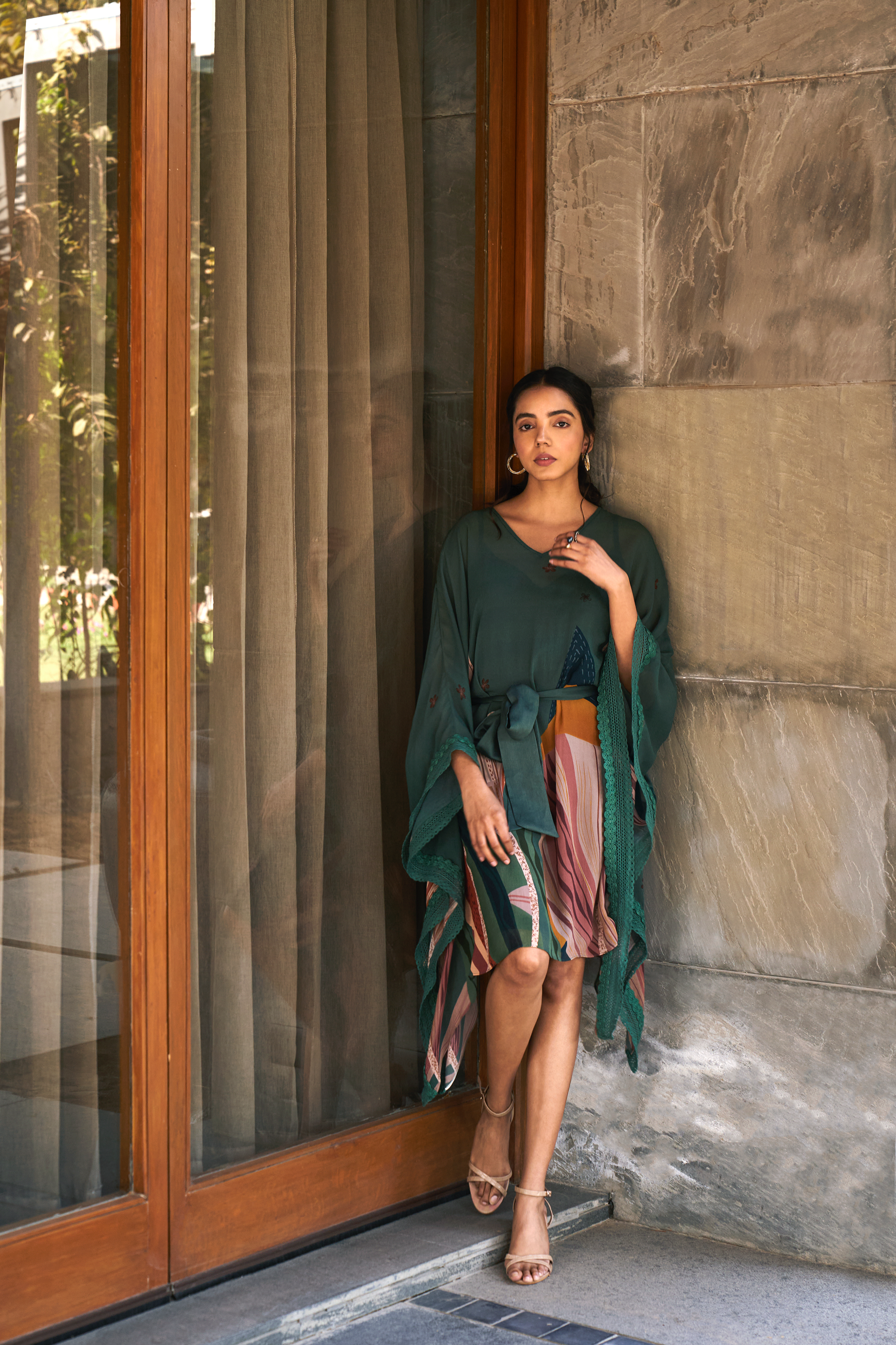 Sage Green Abstract Garden Kaftan