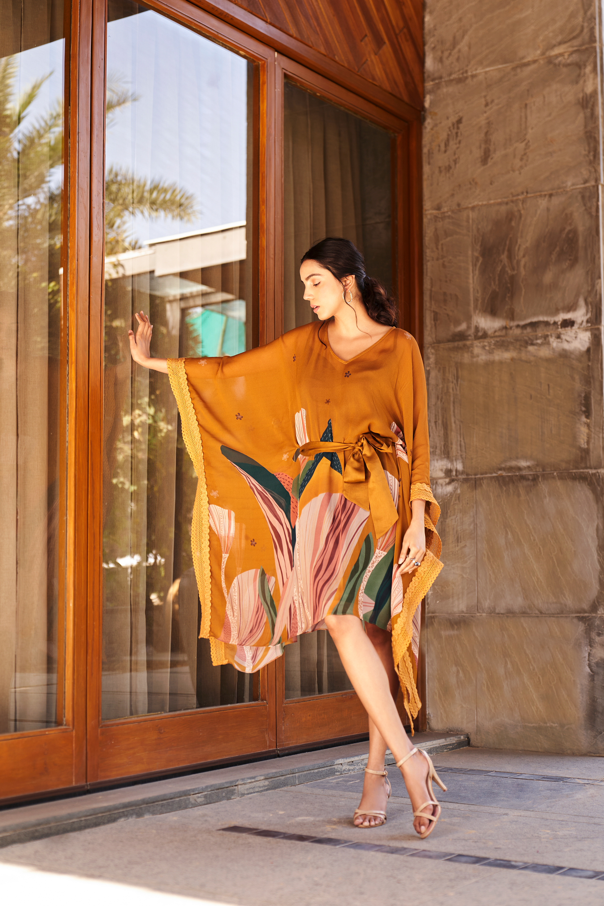 Mustard Yellow Abstract Garden Kaftan