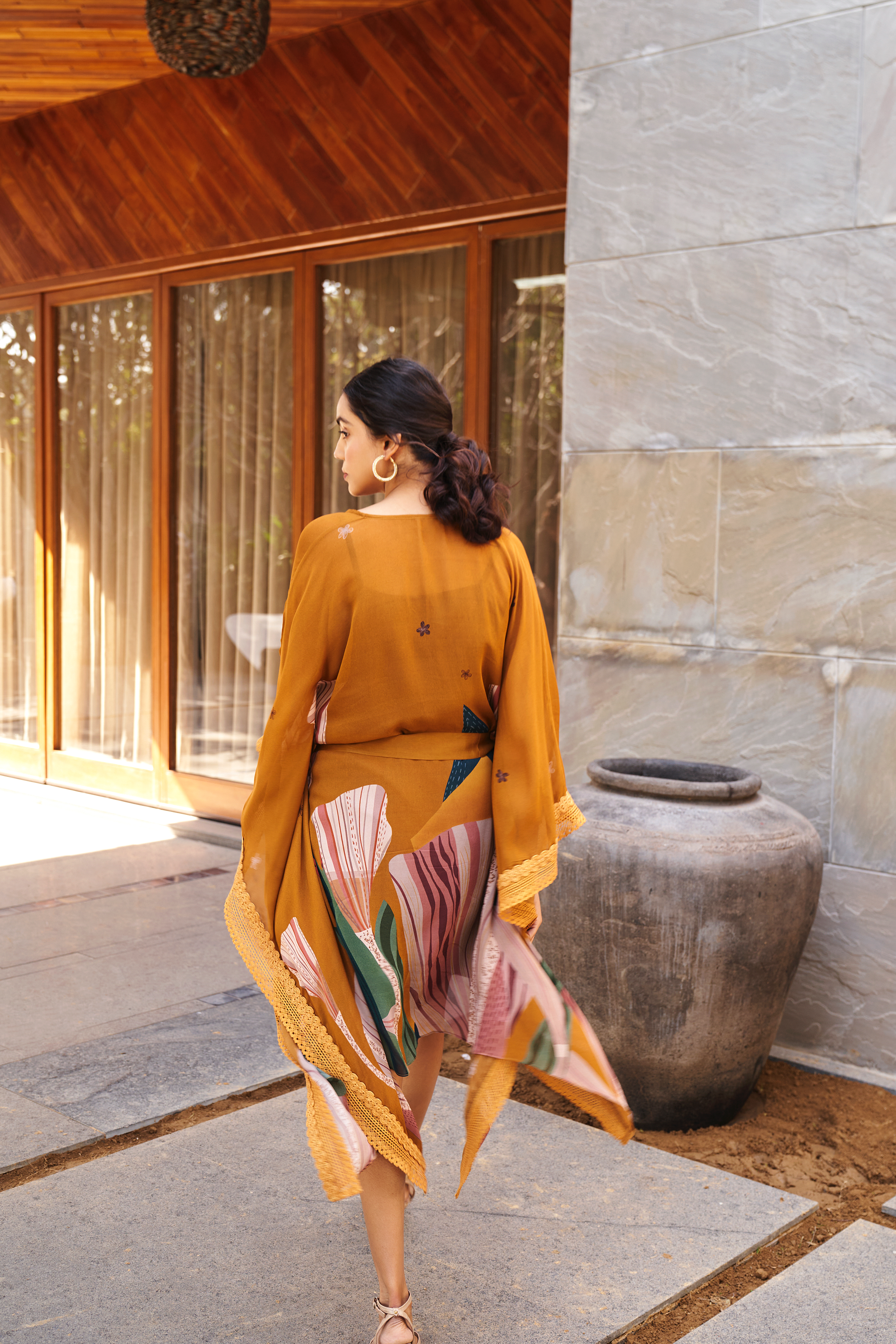 Mustard Yellow Abstract Garden Kaftan