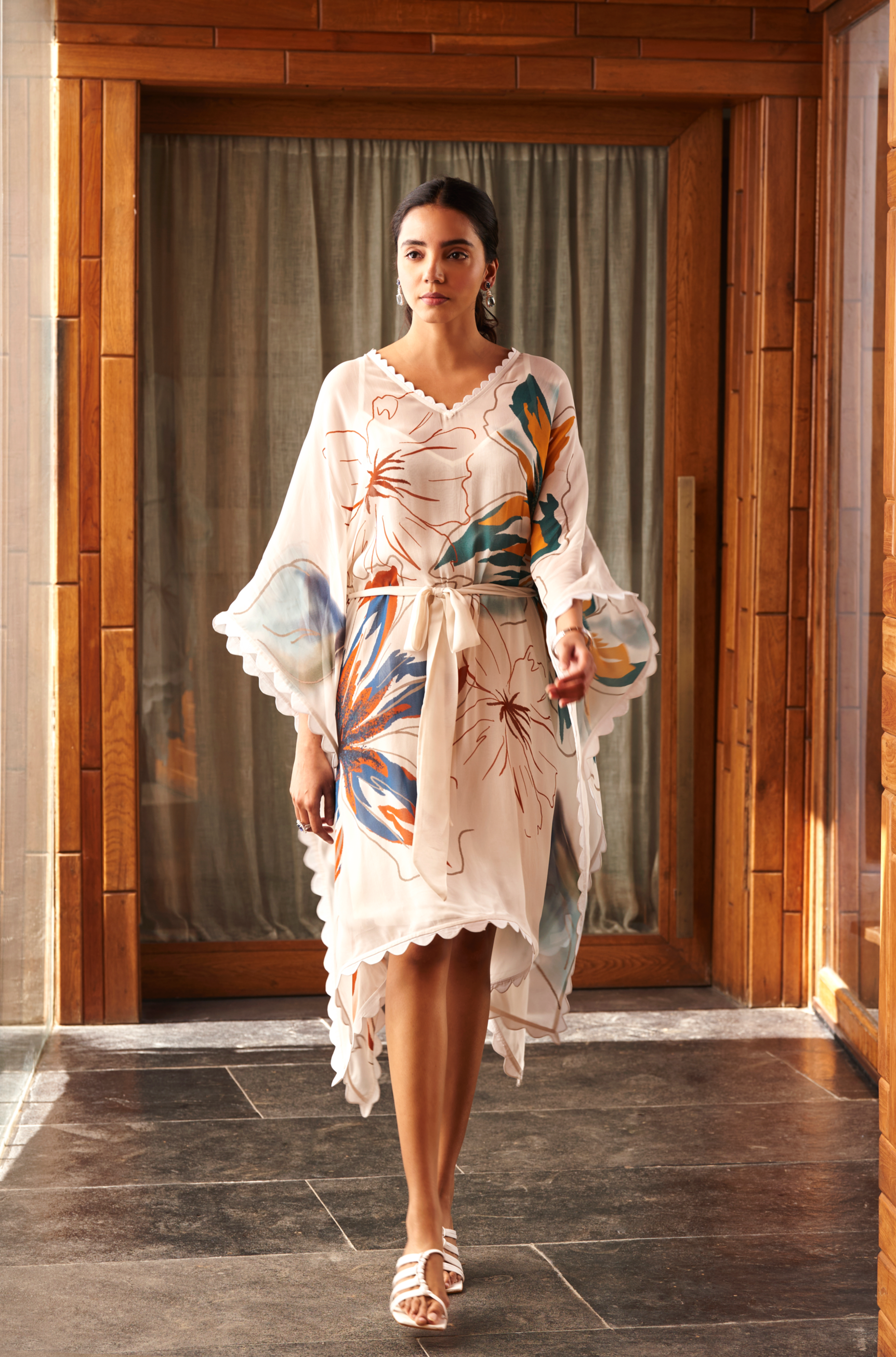 Summer Flower Ivory Short Kaftan