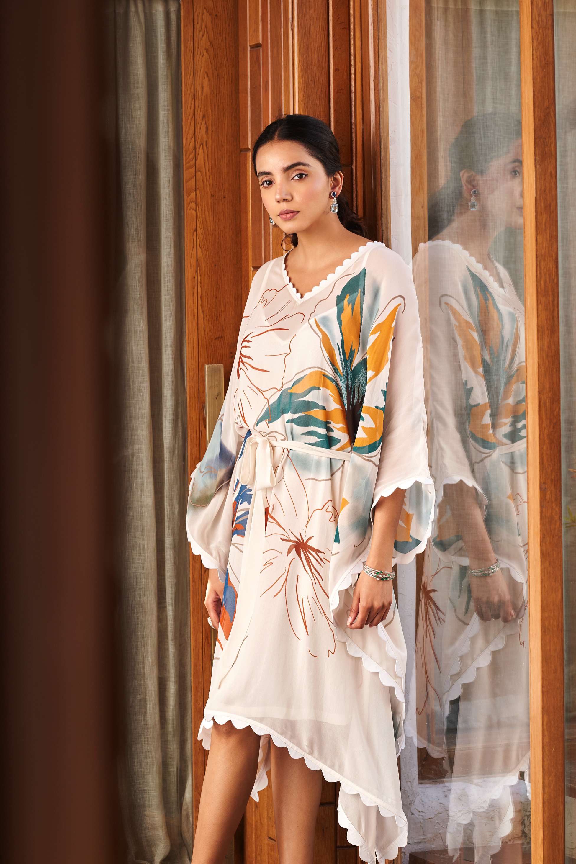 Summer Flower Ivory Short Kaftan