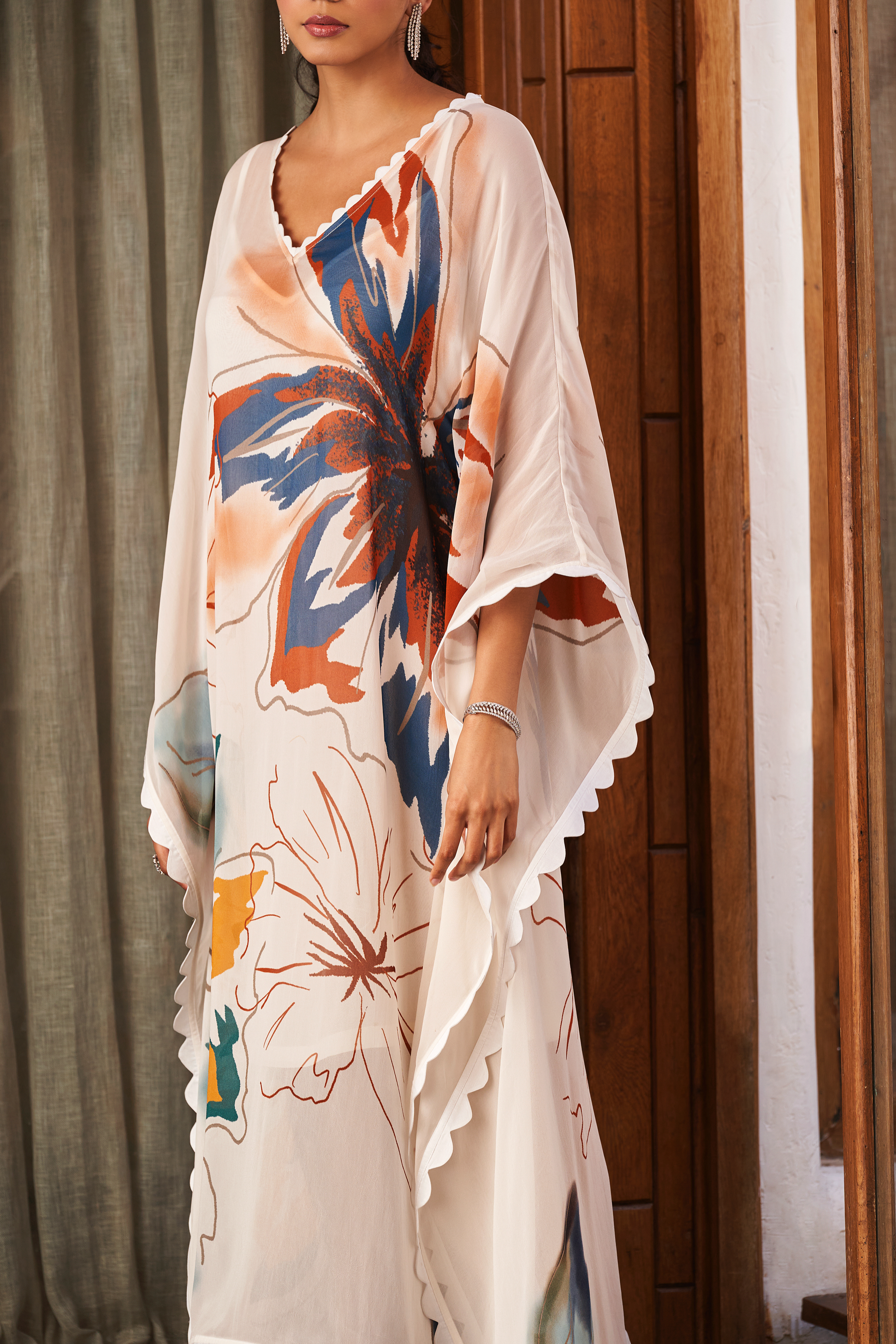 Summer Flower Ivory Long Kaftan