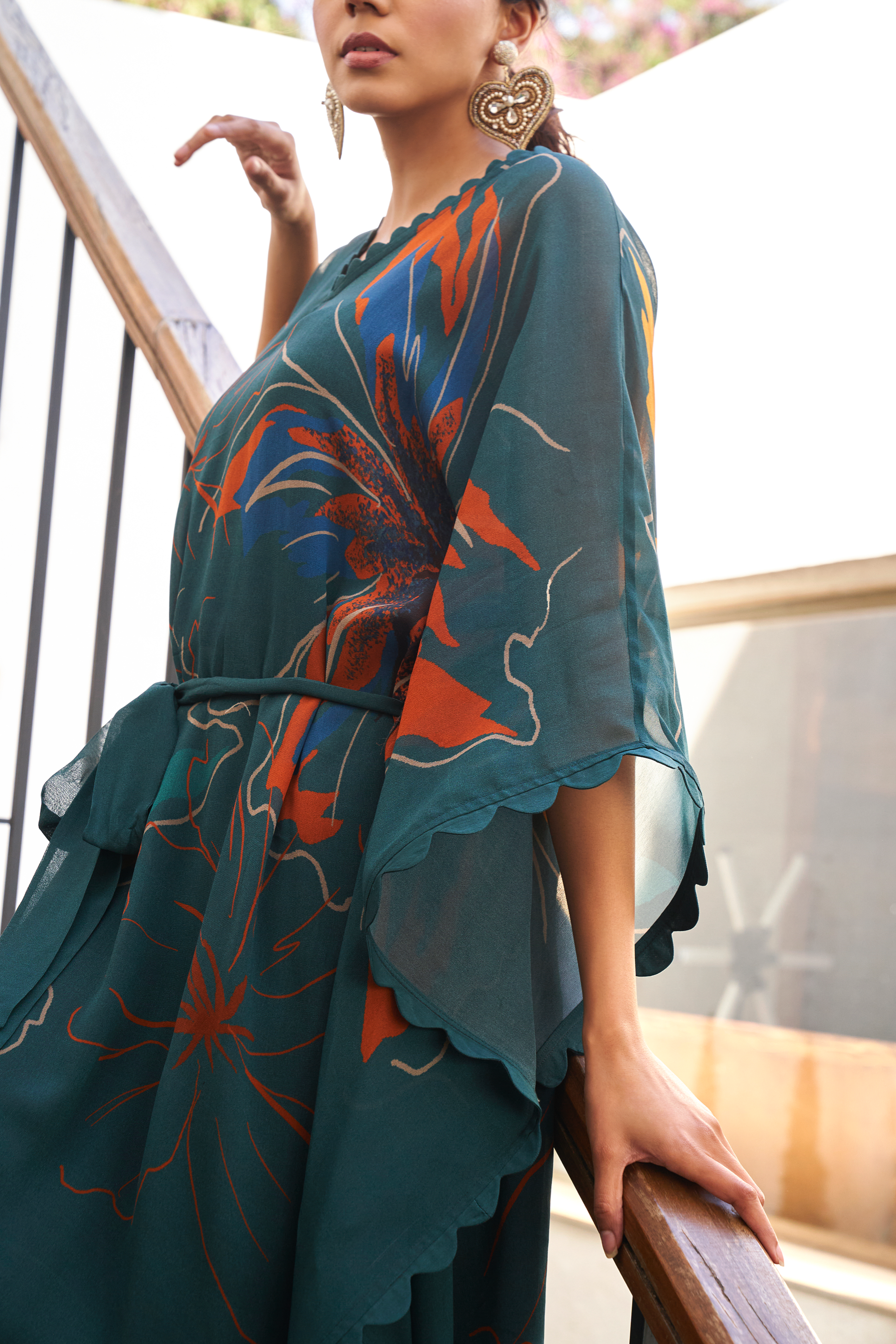 Summer Flower Teal Short Kaftan