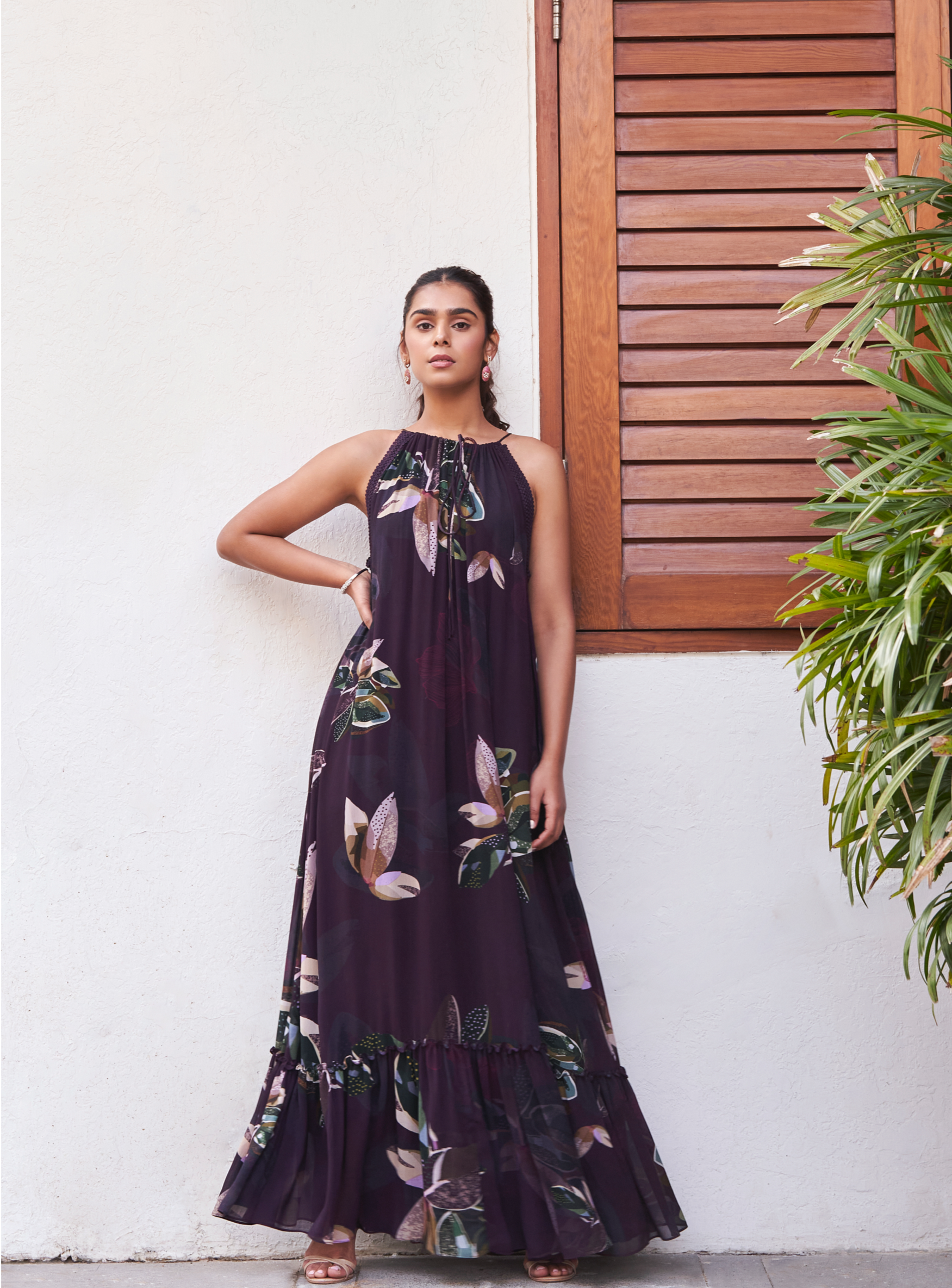 Botanical Leaf Maxi Dress