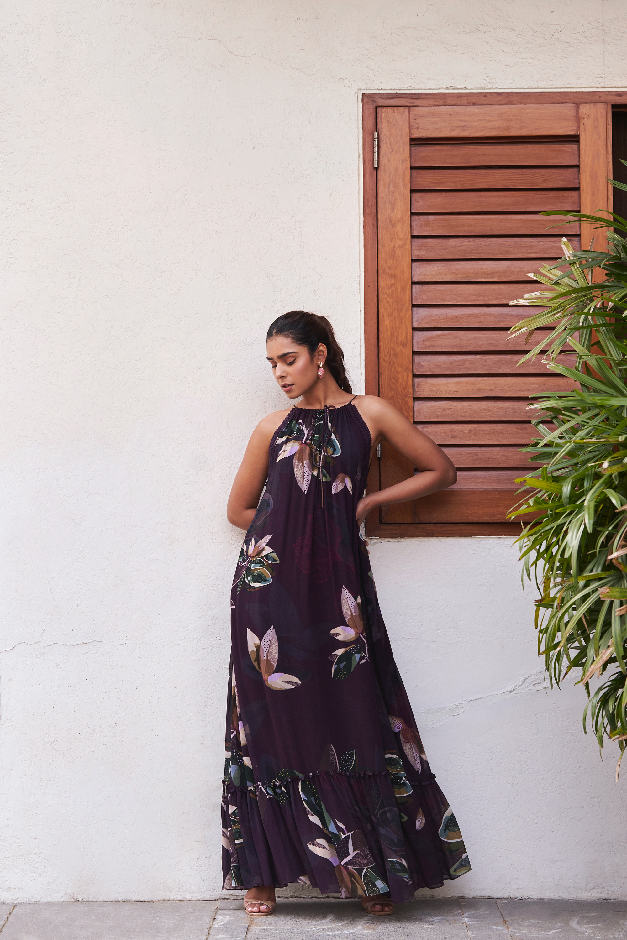 Botanical Leaf Maxi Dress