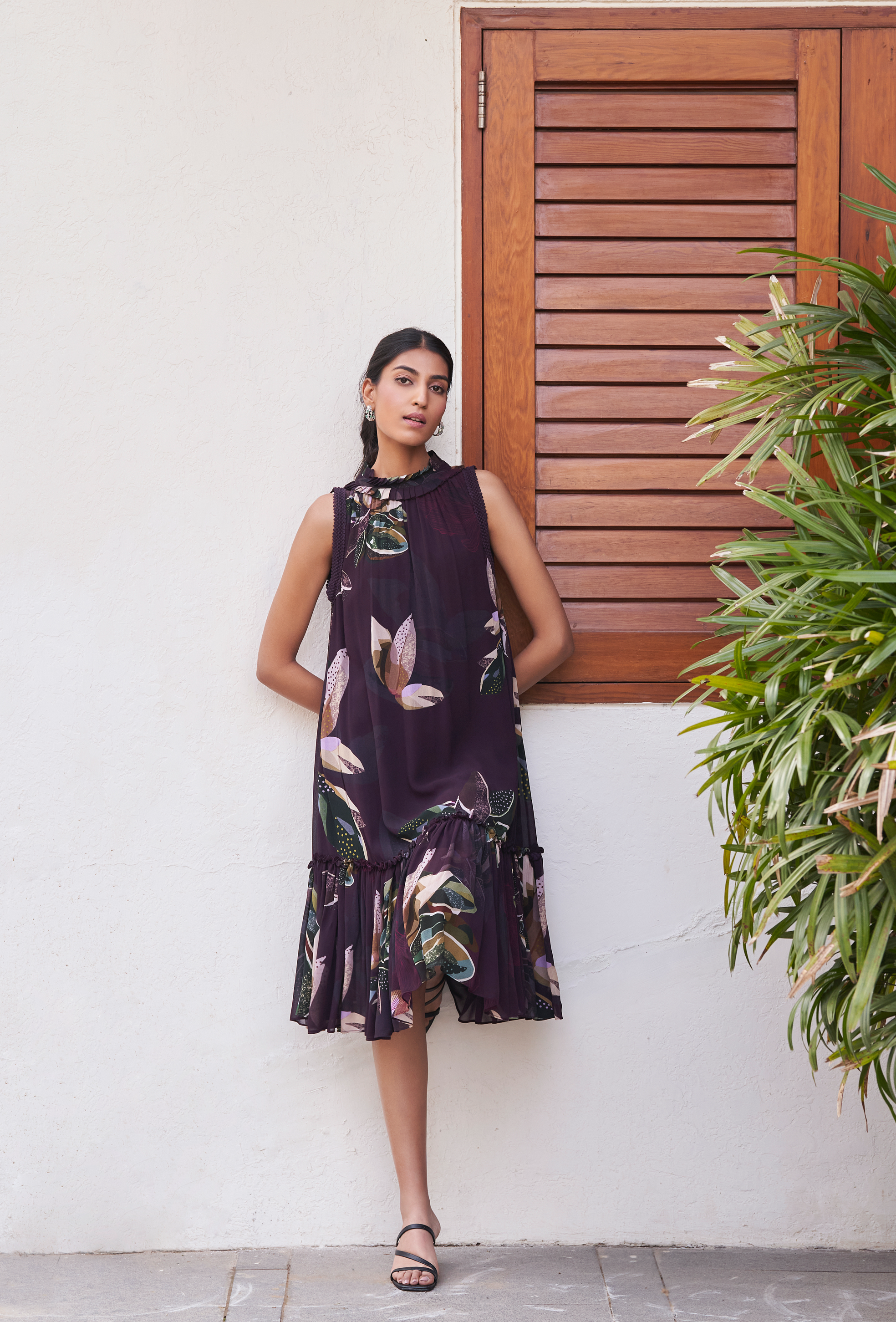 Botanical Leaf Tiered Dress